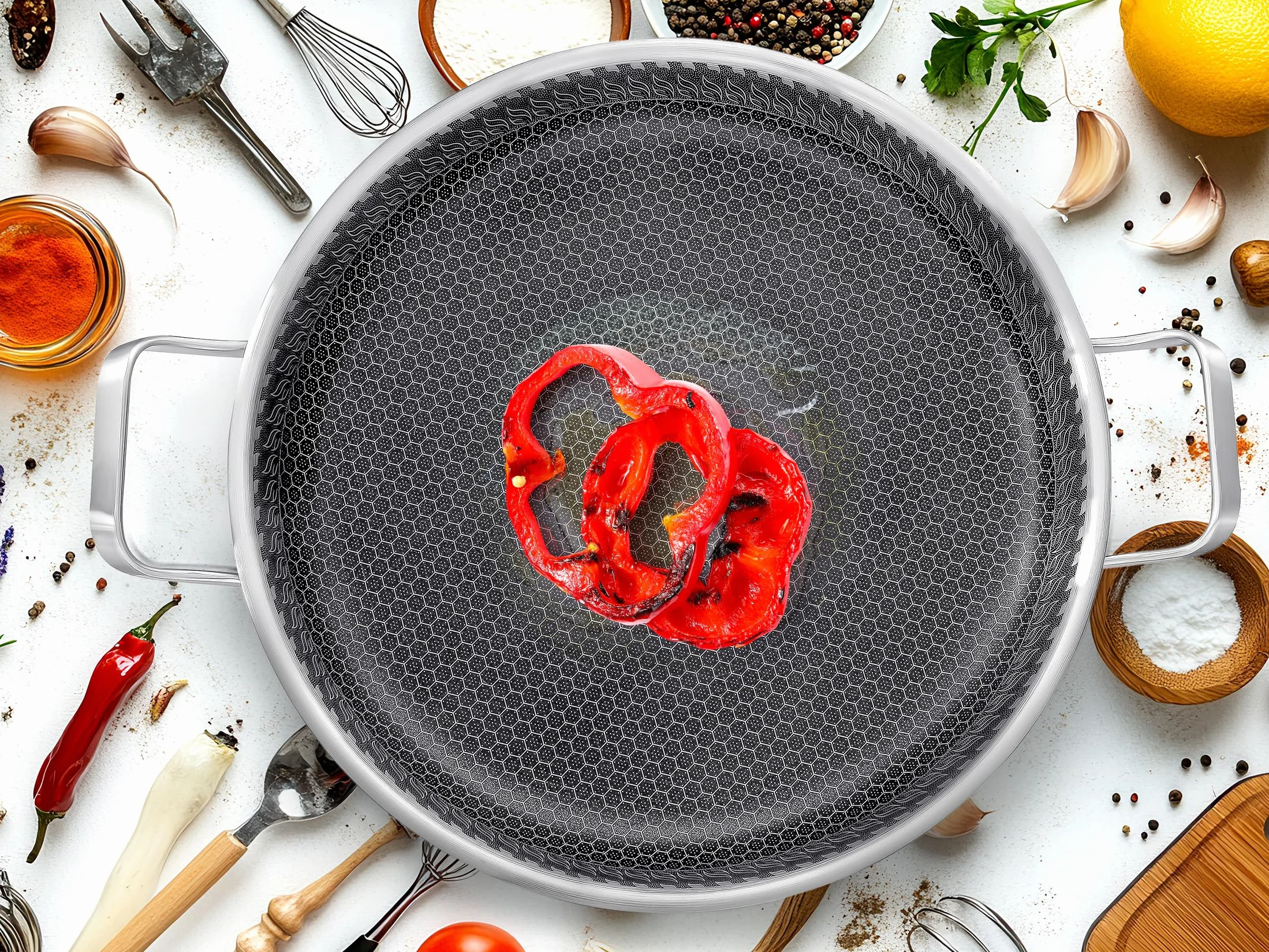 INTIGNIS Patelnia do paella lub z pokrywką piekarnika – smażenie, pieczenie, patelnia z nierdzewnej stali 32 cm, technologia Greblon