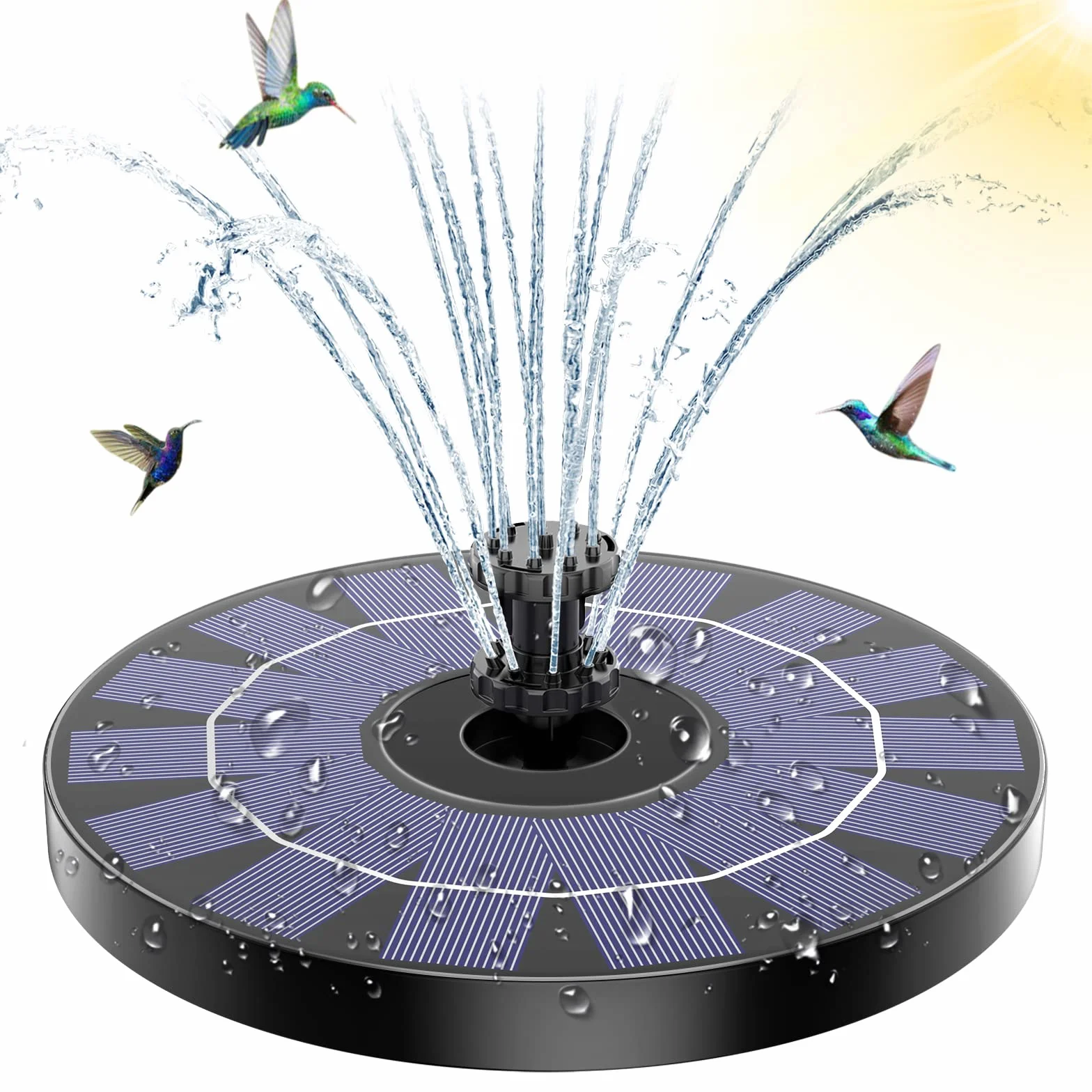 AMZtime Fontanna solarna 2024 Modernizacja, ulepszona fontanna solarna 3,5 W, pompa do stawu z 10 efektami, pływająca fontanna, pompa do ogrodu, stawu, wanny, ptasi, pojemnika na ryby