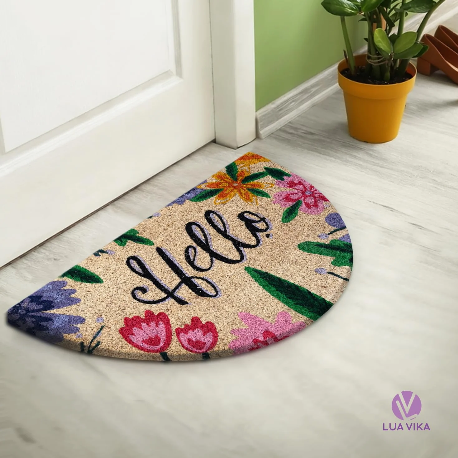 Wycieraczka z włókna kokosowego - Hello - 40x70 cm - Wycieraczka zewnętrzna - Wycieraczka pod drzwi wejściowe na zewnątrz - Półksiężyc Wycieraczki na zewnątrz