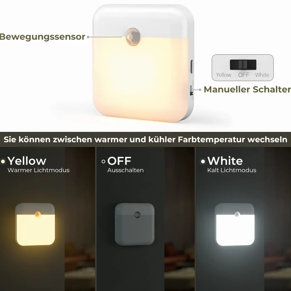 OUSFOT Lampka nocna LED, 2 szt. wewnętrzny czujnik ruchu, automatyczne światło nocne z mocowaniem magnetycznym, lampka nocna dla dzieci do pokoju dziecięcego, kuchni, korytarza, schodów, salonu