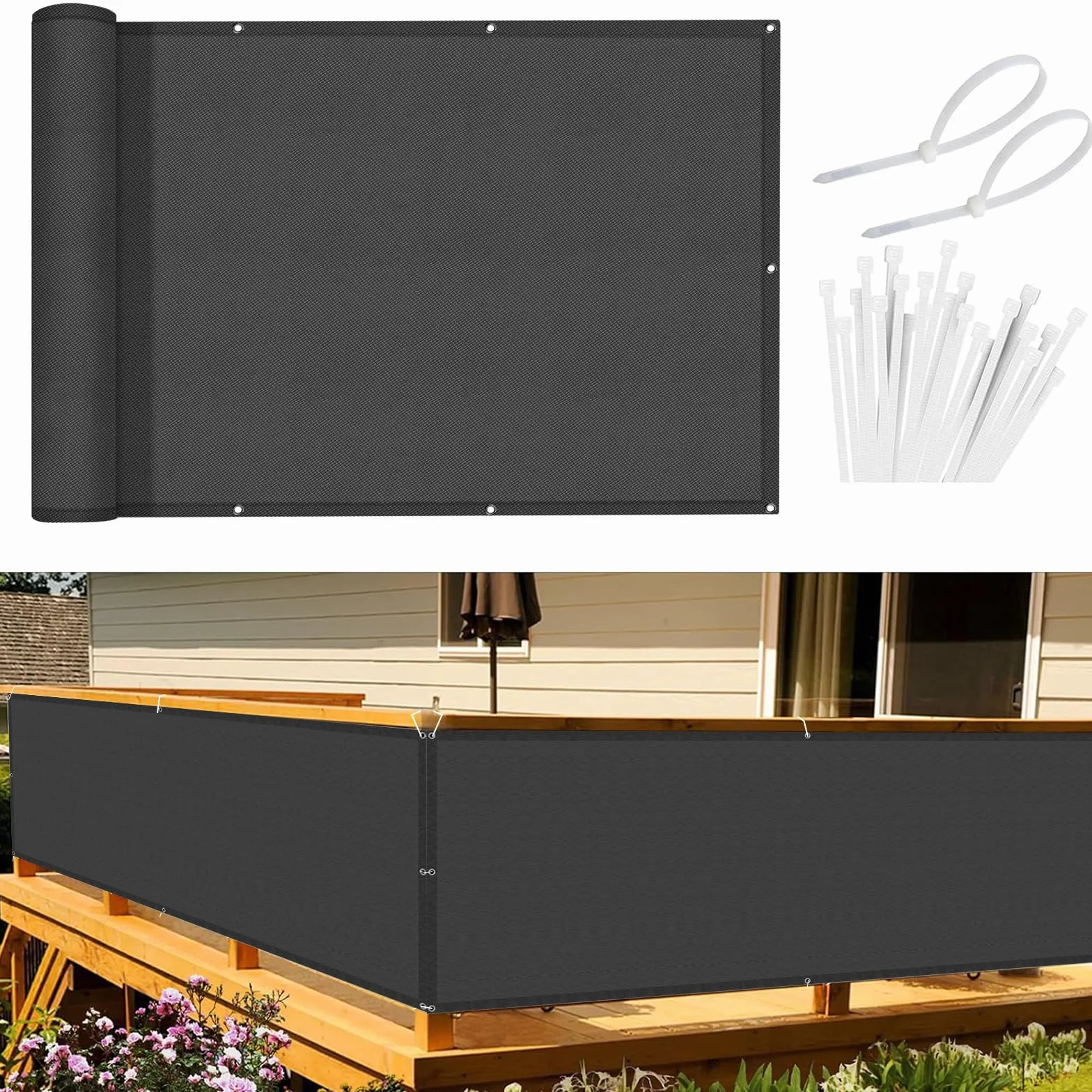 Sunnylaxx Osłona Balkonowa 100 x 500 cm,Ochrona przed Wiatrem, Nieprzejrzysta osłona Balkonu, PES 170 g/m², Ochrona przed Wiatrem i Promieniowaniem UV, z oczkami i opaskami Kablowymi,Antracyt