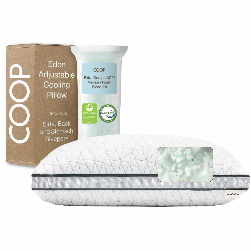 Coop Home Goods Poduszka Eden - Ultra Tech pokrowiec z klinem - regulowane wypełnienie funkcje chłodzący i hipoalergiczny żel oraz pianka zapamiętująca kształt pyłu diamentowego z wypełnieniem z