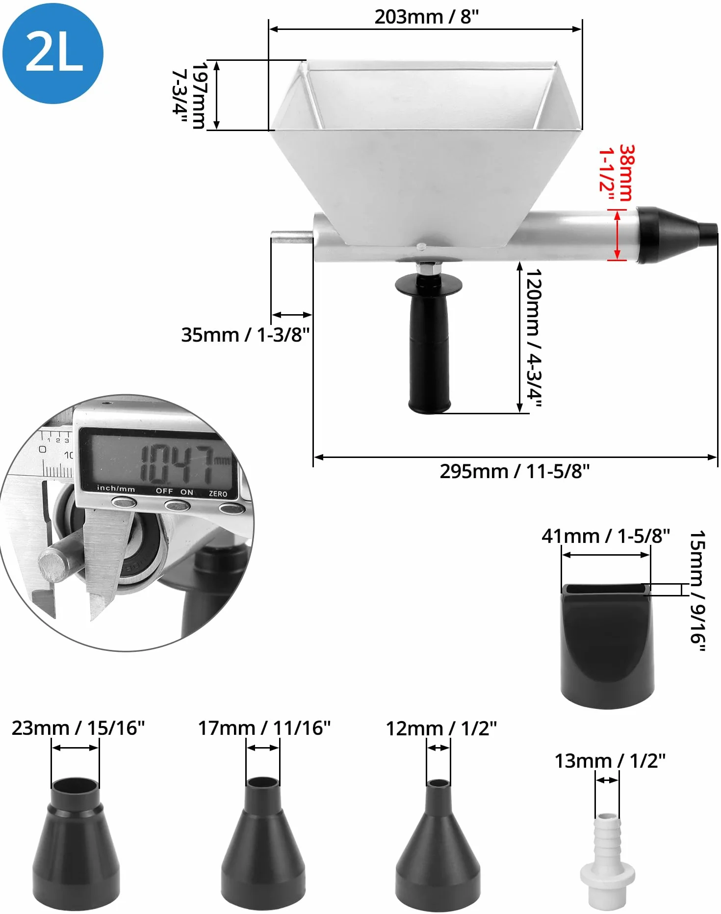 QWORK® Elektryczny pistolet do zaprawy do zaprawy, elektryczny pistolet do zaprawy Prasa do zaprawy z 4 różnymi dyszami (cały metal)