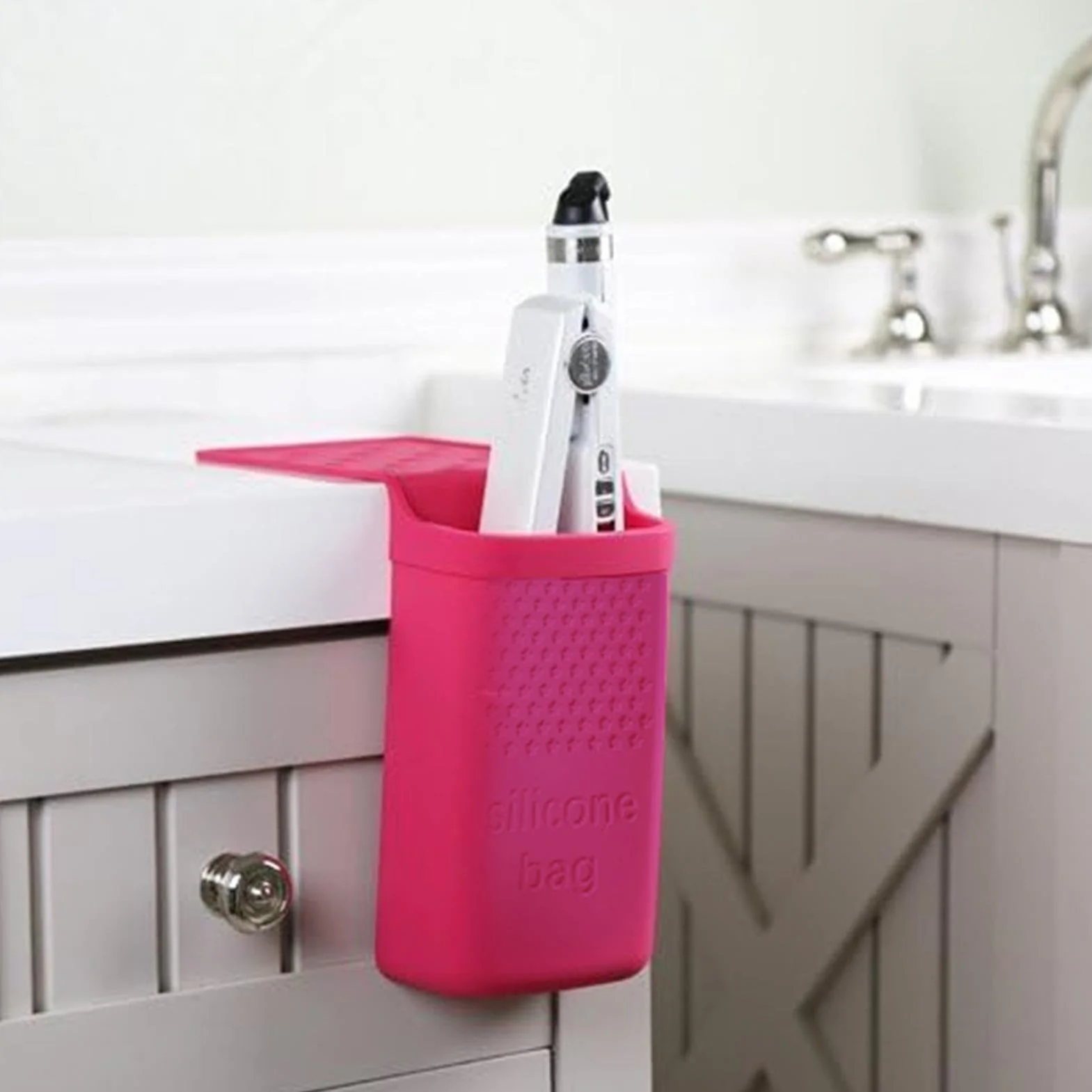 Hot Iron Holder, Silicone Hair Tool Bag, Heat Resistant Iron Holder, Portable Curling Iron Holder, Suction Cup Hair Tool Organizer, Effortless Mobility, Flexible Usage For Straightener Hair