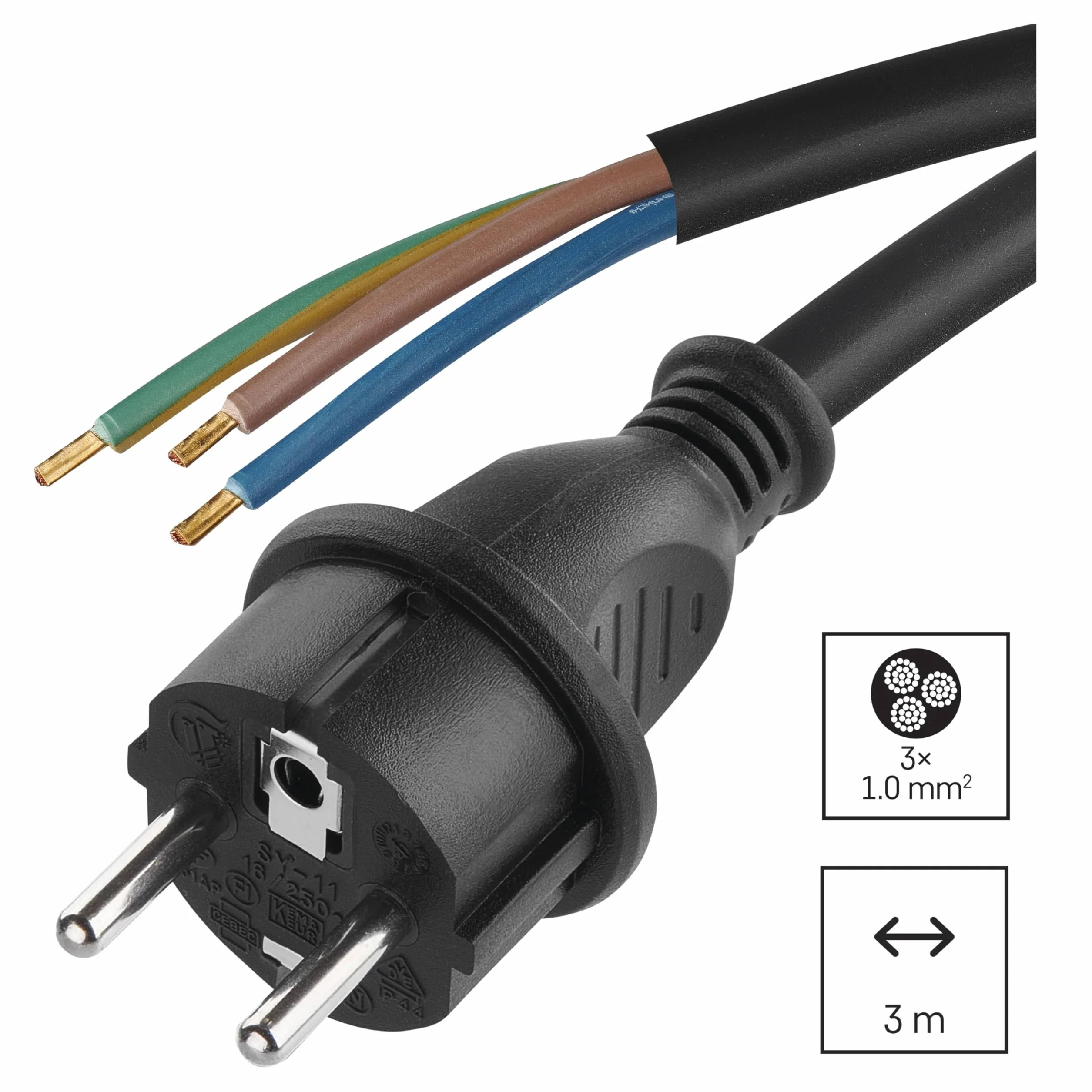 EMOS Gumowy przewód przyłączeniowy 3 m, kabel zasilający, kabel przyłączeniowy do średniego obciążenia mechanicznego, kabel połączeniowy Schuko, 3 x 1,0 mm2, guma H05RN-F/neopren, czarny