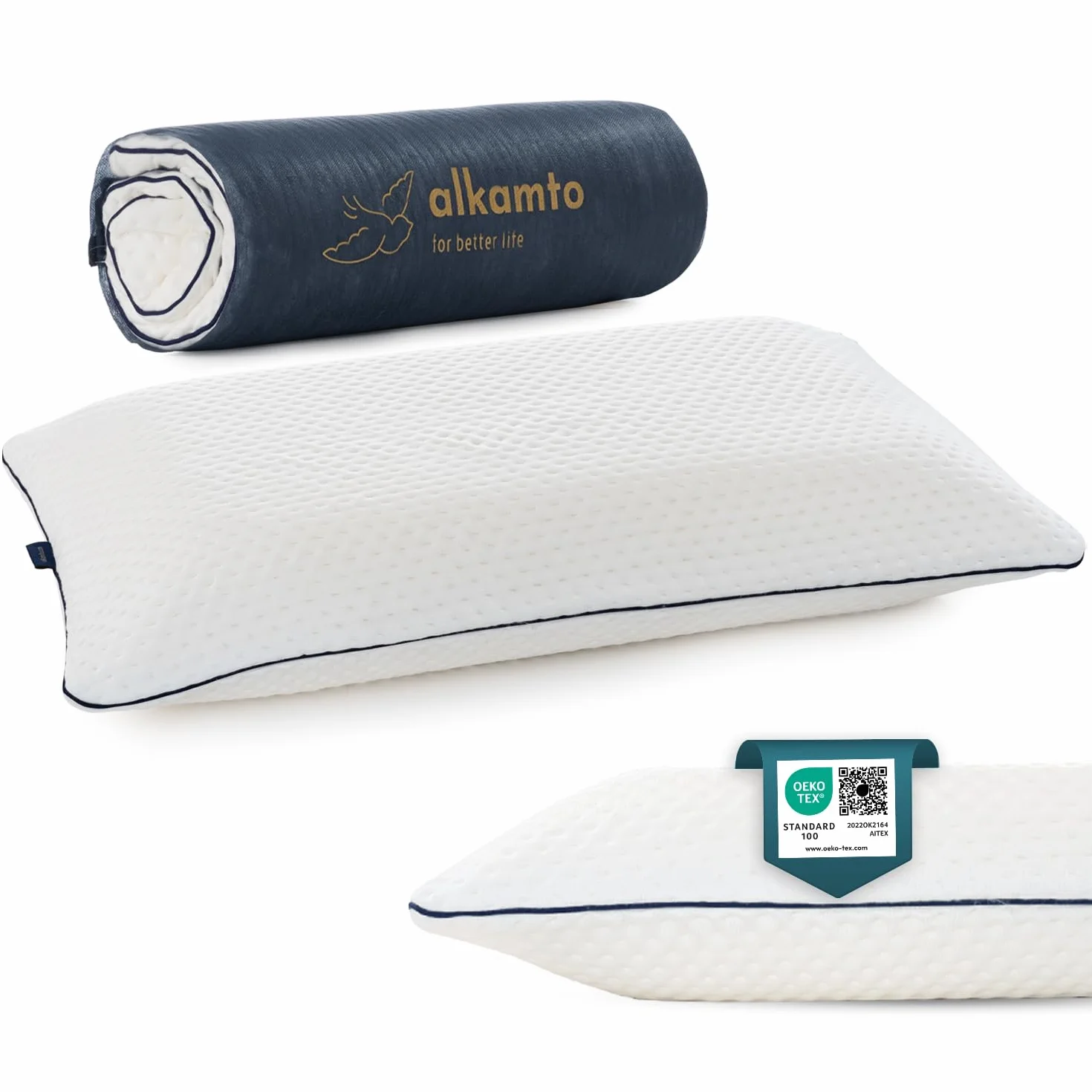 alkamto Poduszka z pianki memory 70x45 cm – Ergonomiczna poduszka podpierająca kark – Certyfikat Oeko-Tex – Oddychająca i termoregulująca poszewka – Hipoalergiczna i nadająca się do prania – Idealna