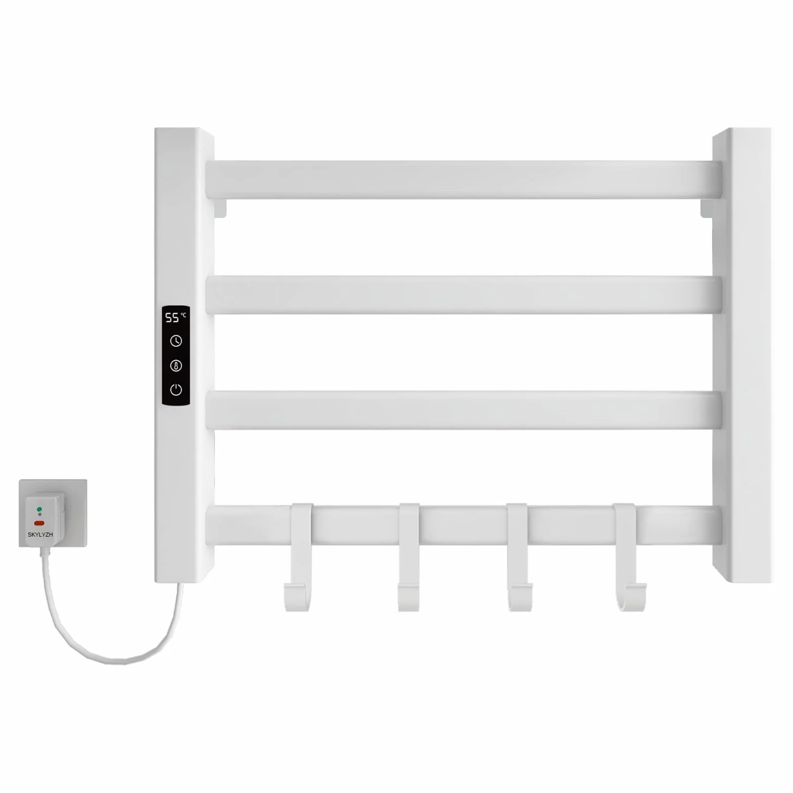Elektryczny grzejnik na ręczniki, mały, 550 x 400 mm, grzejnik łazienkowy, 80 W, wieszak na ręczniki, elektryczny grzejnik na ręczniki, 30-70°C, regulowana temperatura, 1-9 godzin, pomiar