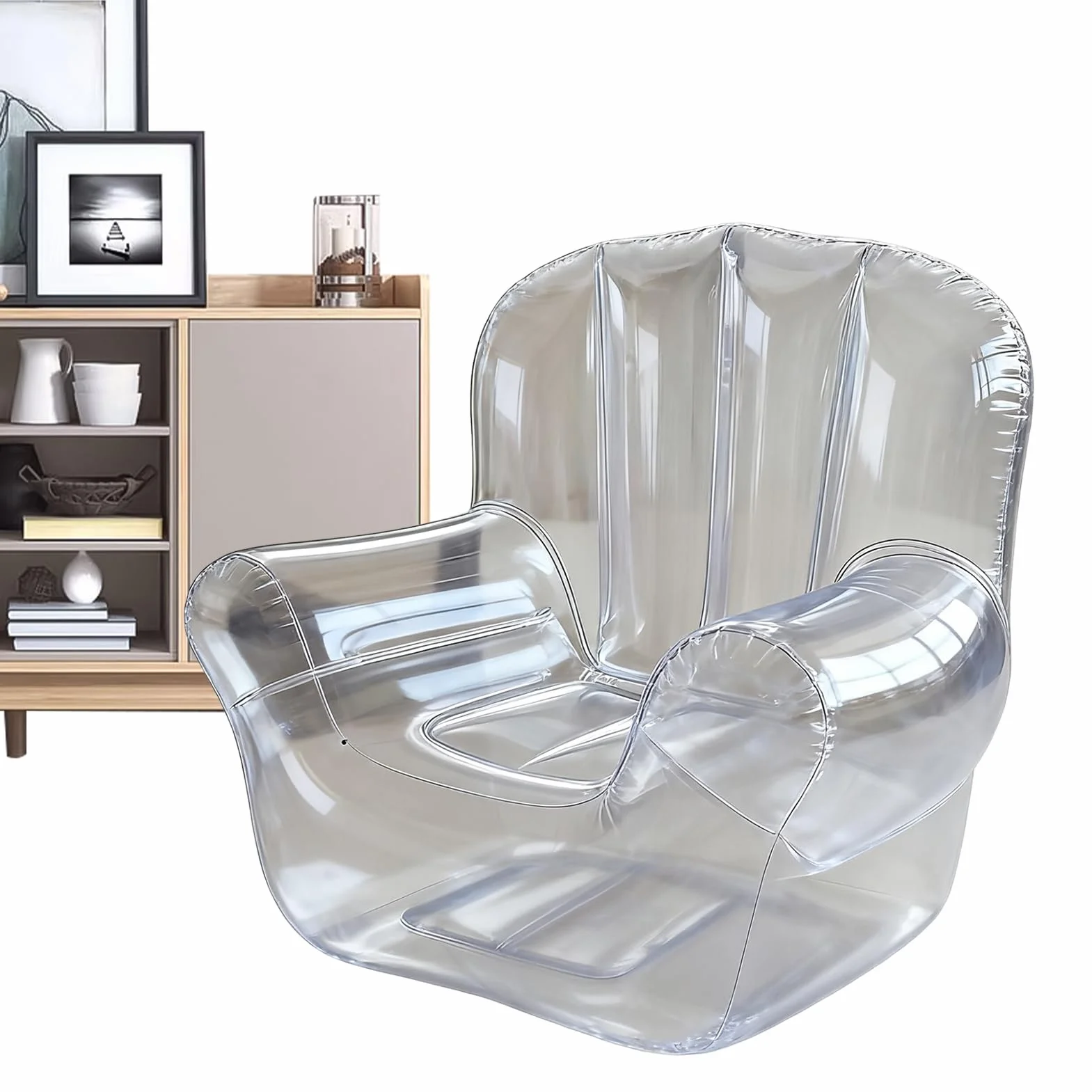 Nadmuchiwany fotel dmuchany, nadmuchiwana sofa na zewnątrz, ergonomiczna, przezroczysta, , meble do sypialni, podróży, przy basenie, balkon, na zewnątrz, trawnik, do wewnątrz