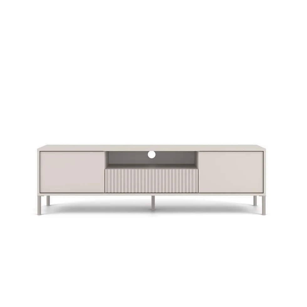 ADGO – Szafka RTV – Kaszmir – 164 x 47 x 40 cm (szer. x wys. x głęb.) – Szafka pod Telewizor z Szufladą, Drzwiczkami i Półką do Salonu – Ryflowany Front – Model KAMARO 160