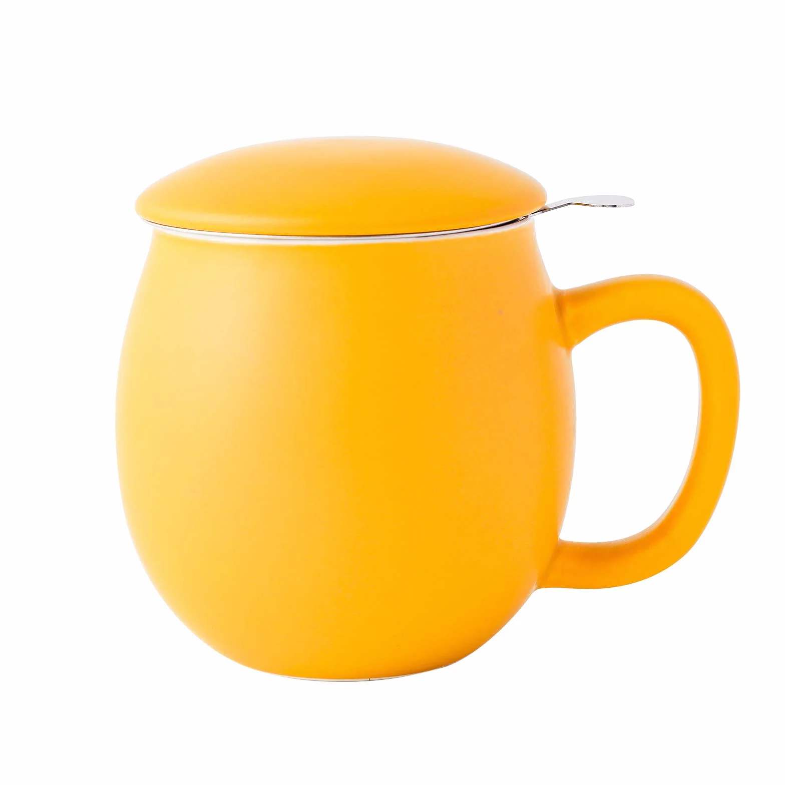 Yundu Porcelanowa filiżanka do herbaty 355 ml z zaparzaczem i pokrywką, kubek z pokrywką do stromenia, matowy żółty