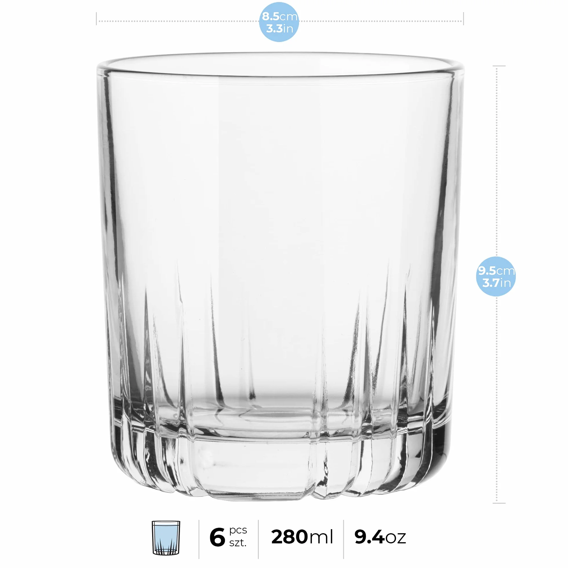 Szklanki do Wody 280 ml Zestaw 6 Sztuk Szkło Przeźroczyste Gina