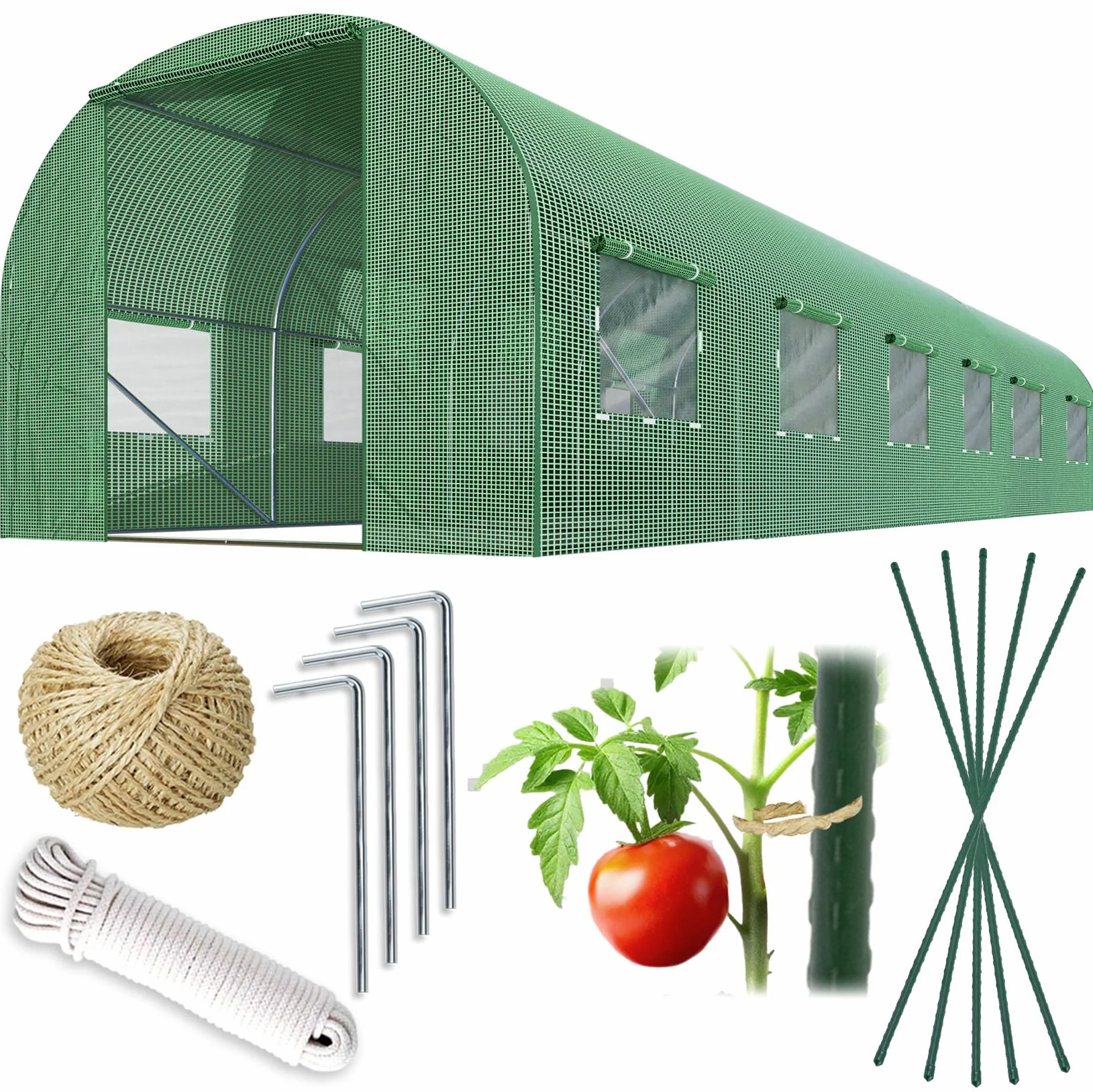 Szklarnia Foliowa Tunel Ogrodowy Stalowe Profile Okna Z Moskitierami 3 x 6 x 2 m 18m2 Zielony