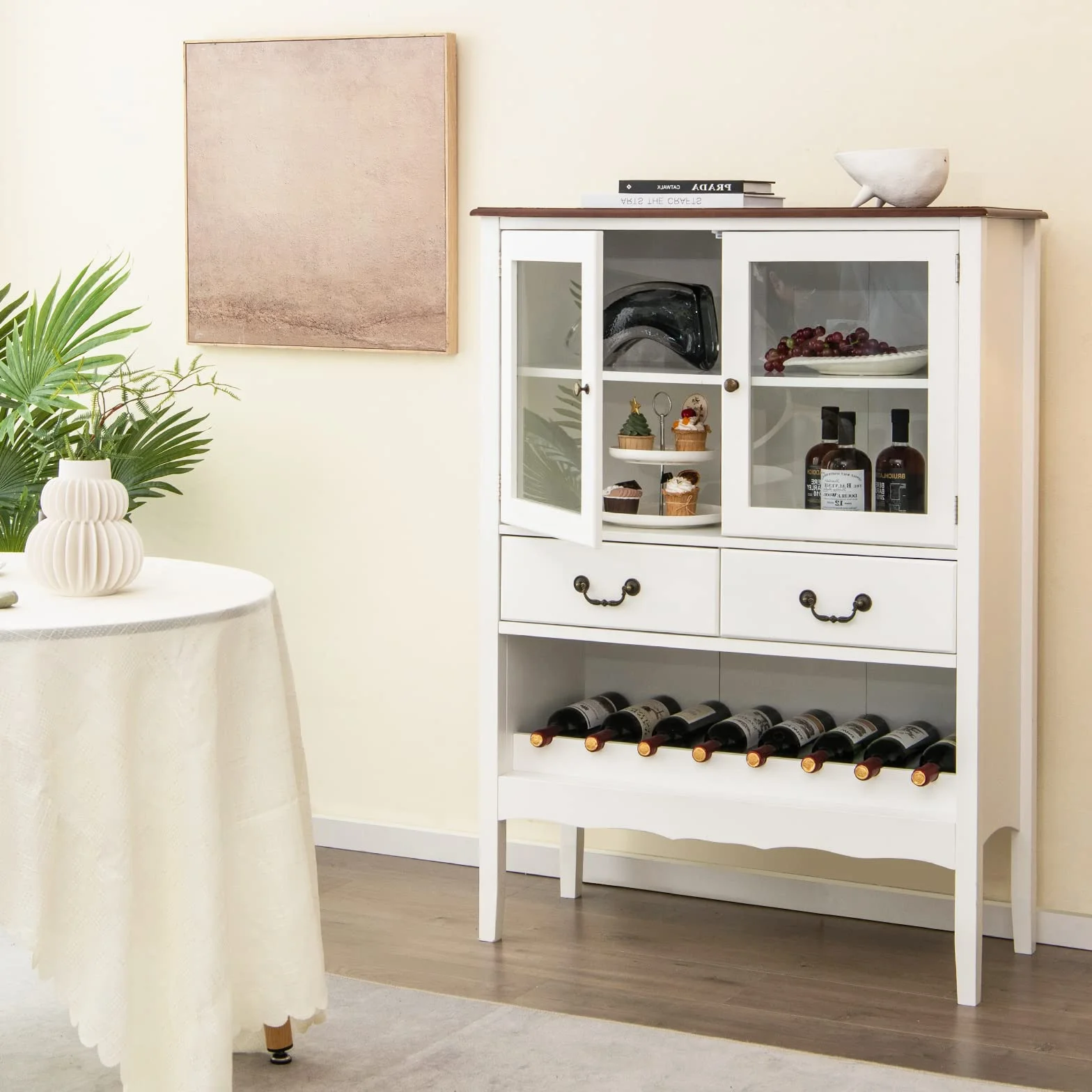 COSTWAY Szafka na wino 90 x 40 x 126,5 cm biała drewnopochodna