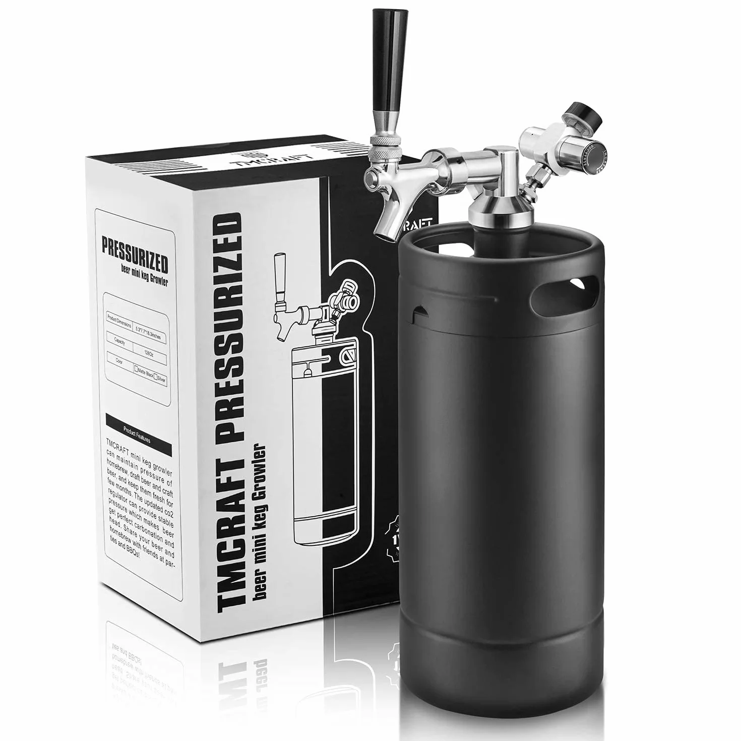 TMCRAFT 4-litrowy mini Keg Growler system beczek domowych ze stali nierdzewnej utrzymujący świeżość i karbonatyzację piwa matowa czerń
