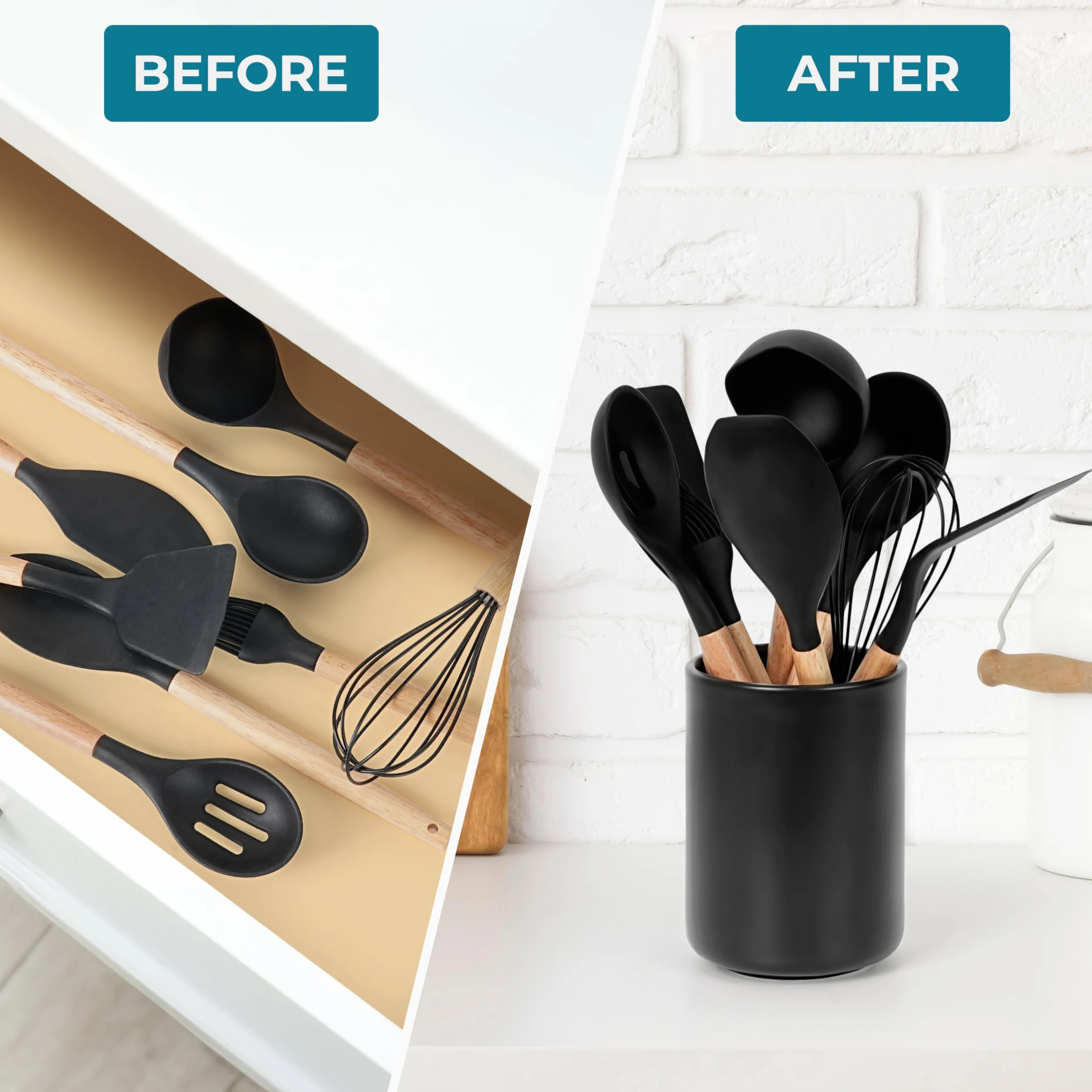 Winter Shore ceramiczny stojak na sztućce porcelanowy organizer na narzędzia kuchenne czarny