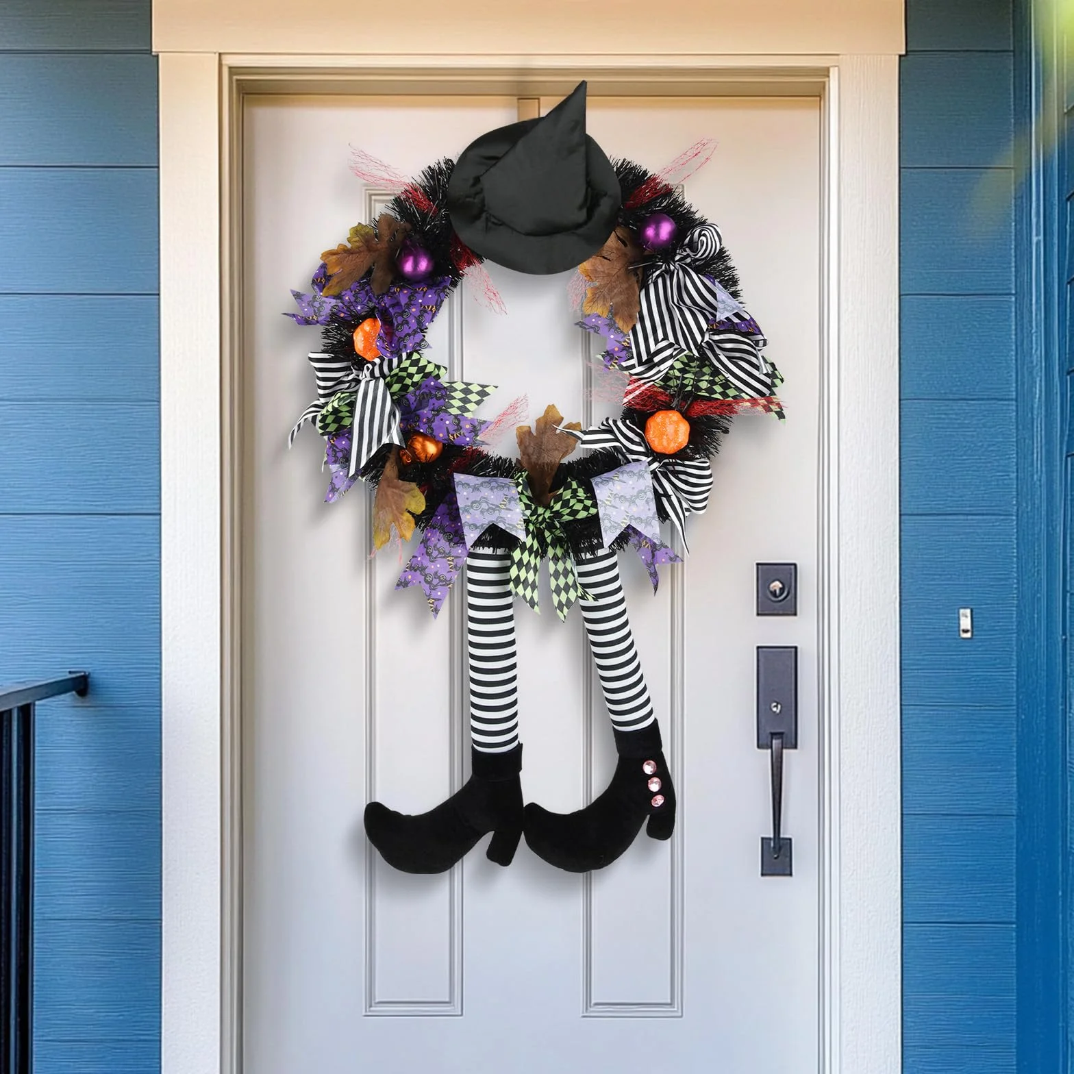 SHAVINGFUN Dekoracje Halloween, Wieniec Czarownicy, Czarny Wieniec z Kapeluszem, Czarownice, Dynia, Do Wewnątrz i Zewnątrz, Do Domu