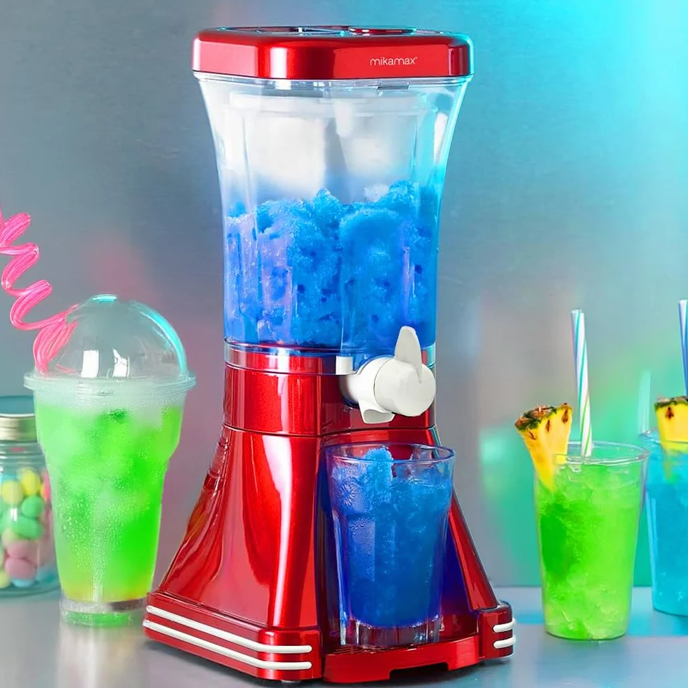 MikaMax Maszyna do lodów w stylu retro – Slushie Maker, pojemność 1 l, 20 W – do slushies i mrożonych napojów – działa tylko z napojami zawierającymi cukier
