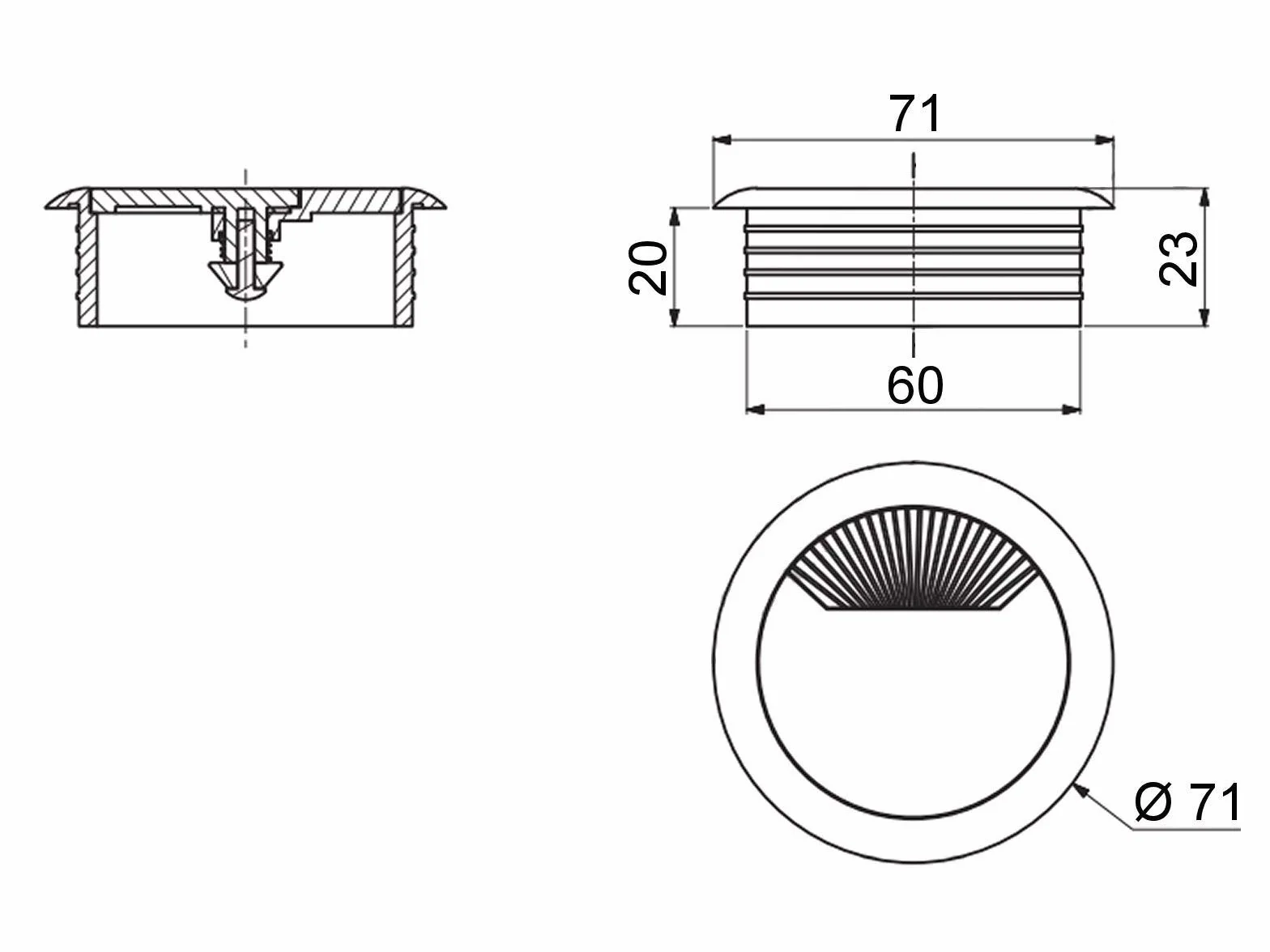 SO-TECH® 2 sztuki przelotek kablowych, wylot kabla, schludny wkład, organizer na kable z tworzywa sztucznego, Ø 60 mm, biały