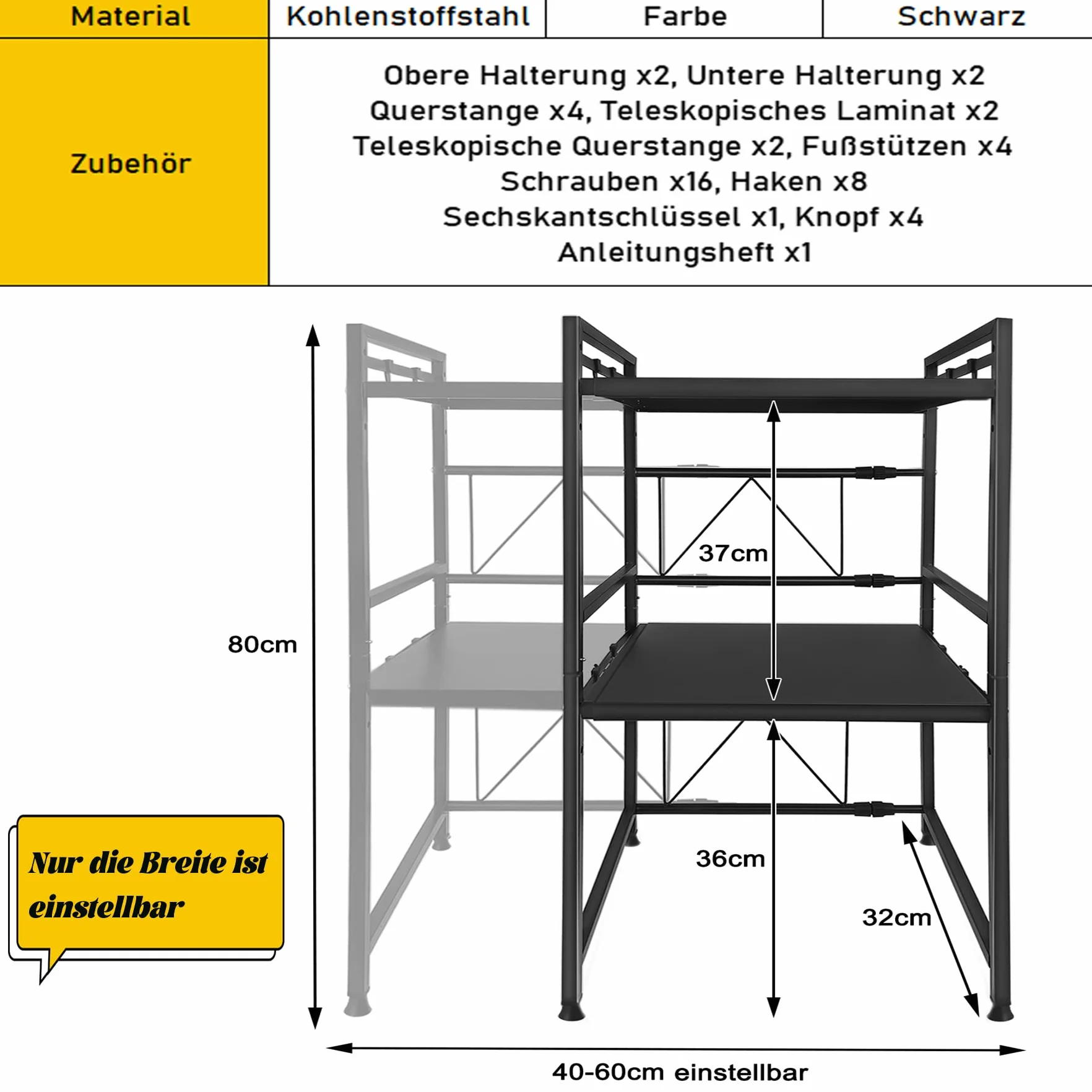 Froadp 3-Poziomowy Regał no Mikrofalówki Wysuwany Stojak do Mikrofalówkę z 8 Haczykami Metalowymi Półka na Pieczywo Organizer Kuchenna Mini Stojak na Piekarniki Regał do Przechowywania (Czarny)