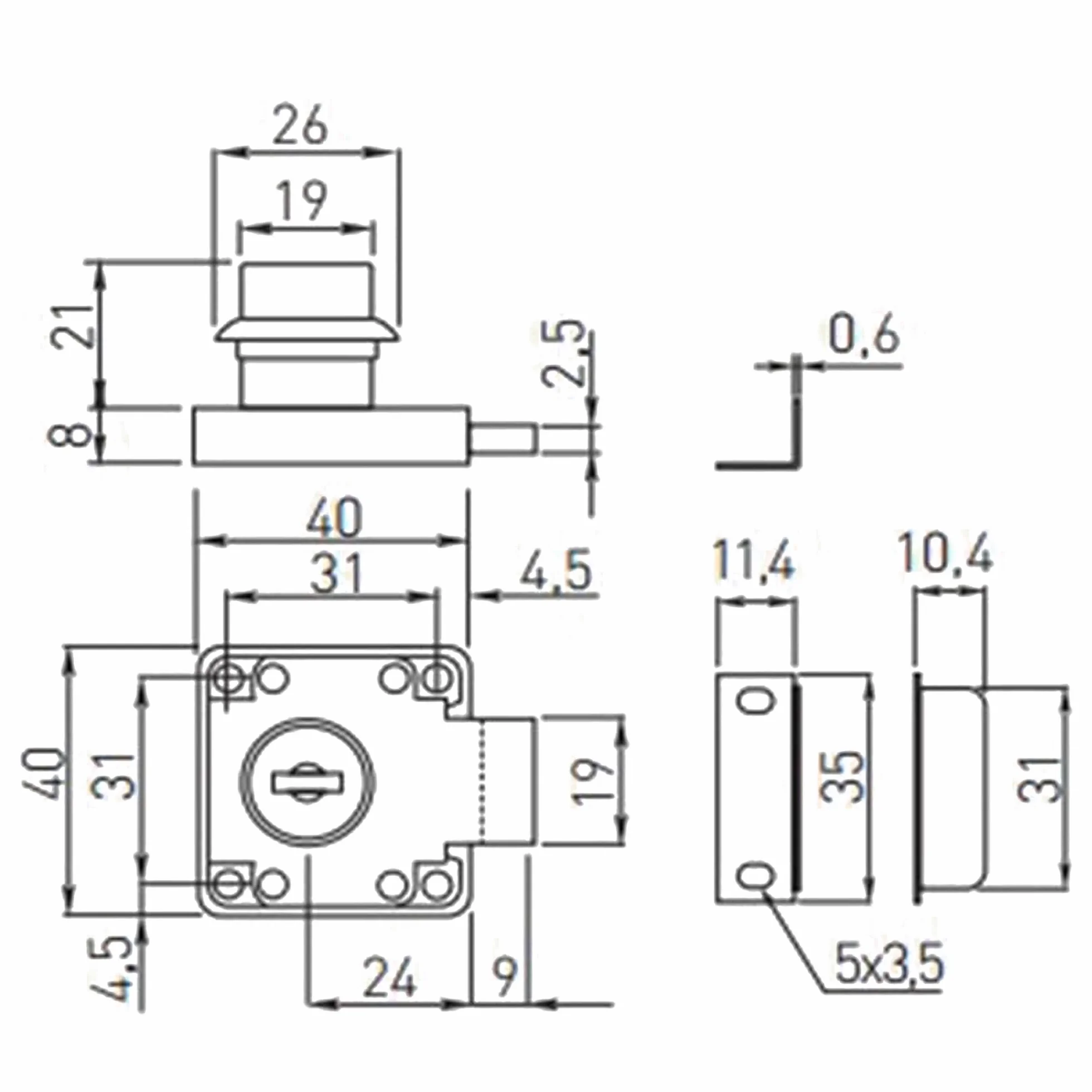 Mprofi MT 1 sztuka | zamek do szafy | zamek meblowy | przykręcany | zamek do szafy z kluczem | zamek meblowy z kluczem | zamek ryglowy | zamek do szuflady | zamki meblowe | B/1