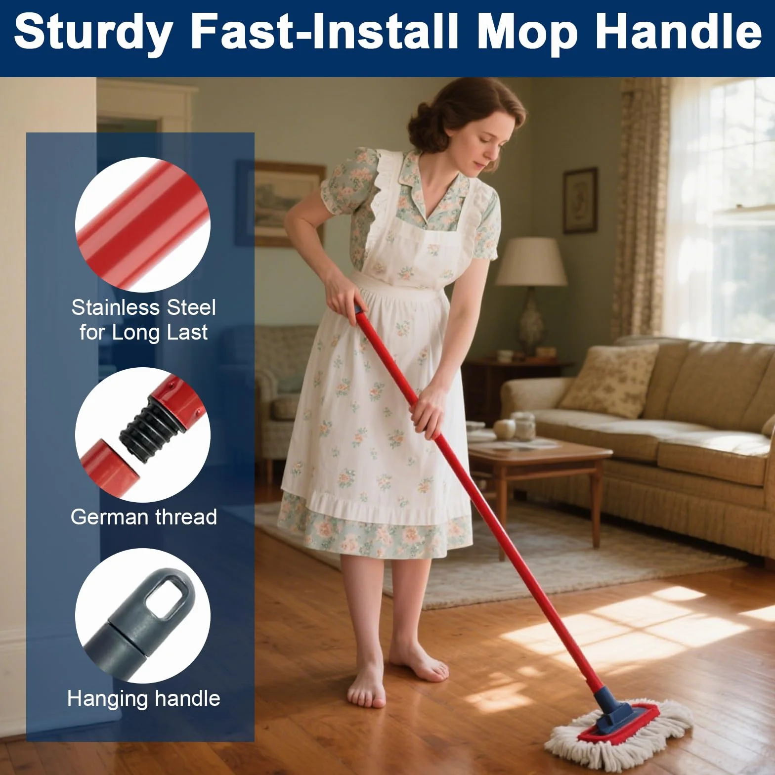 Wymienny uchwyt kompatybilny z Vileda Turbo Spin Mop, 4-sekcyjny zapasowy drążek do mopa, regulowany mop, wymienny uchwyt do mopa, teleskopowy uchwyt do czyszczenia podłóg