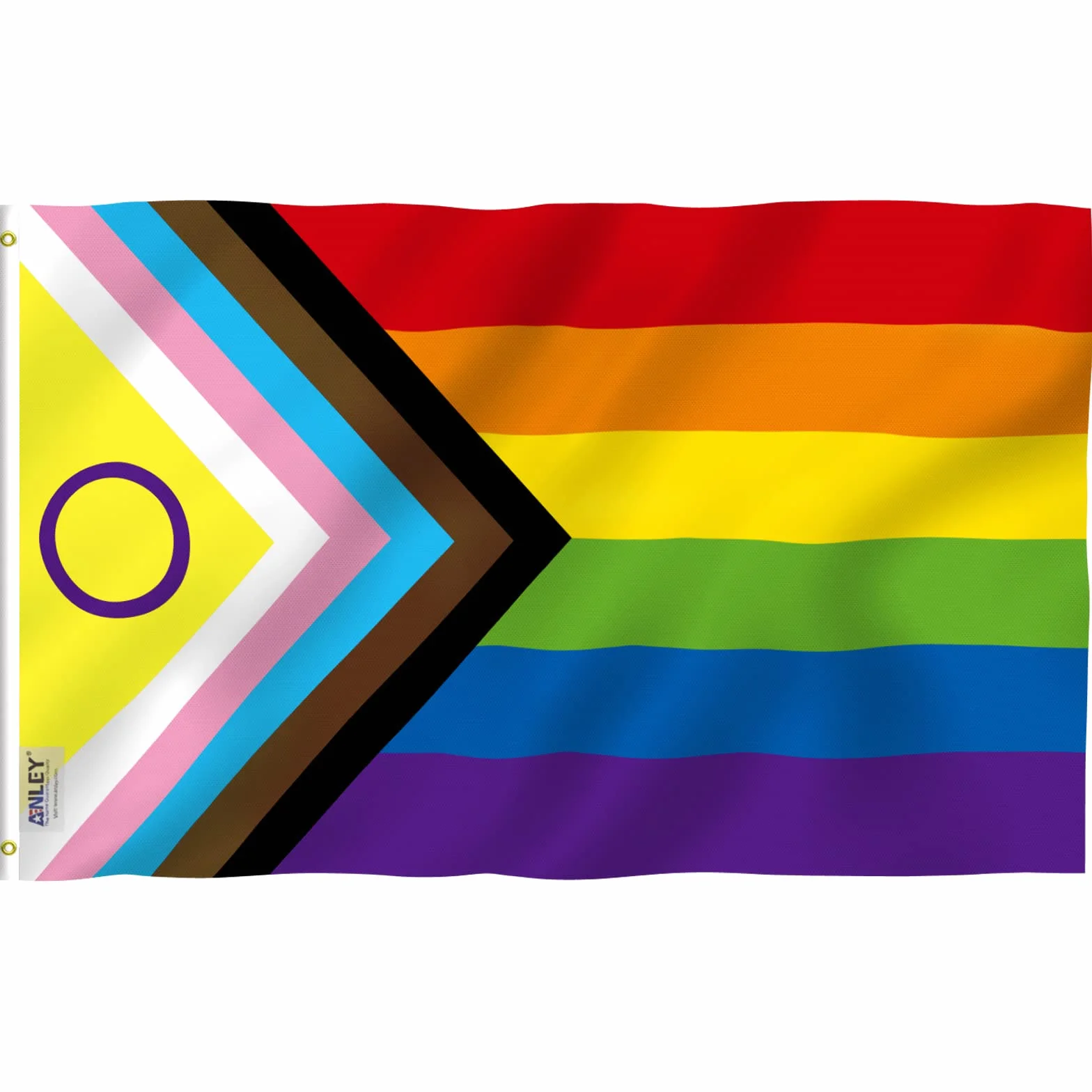 Anley Fly Breeze 3x5 Foot New Intersex Inclusive Progress Pride Flag - Płócienny nagłówek i podwójne szycie - Rainbow LGBT Transgender Flags Poliester z mosiężnymi przelotkami 3 X 5 Ft
