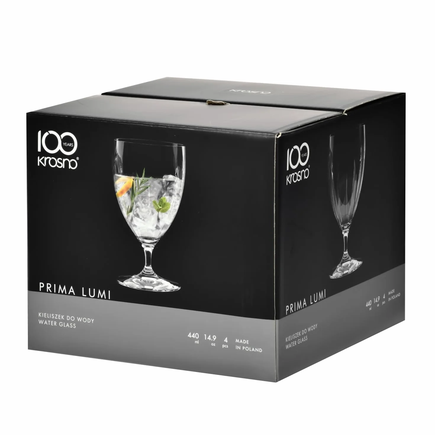KROSNO Prima LUMI Kieliszki 440 ml Zestaw 4 szt Szkło Kryształowe Bezołowiowe Na Krótkiej Nóżce