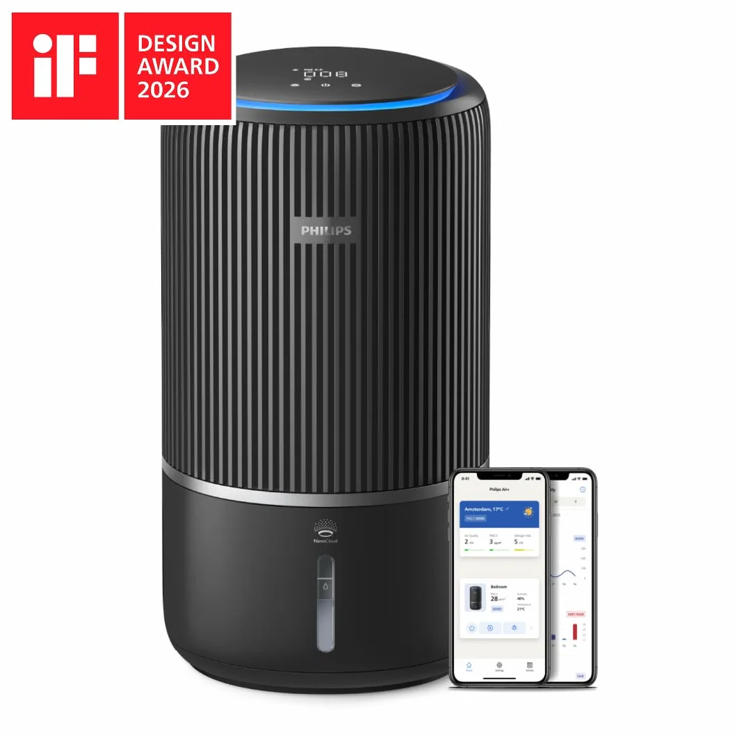 Philips Oczyszczacz i nawilżacz powietrza 2 w 1 z serii 3400, HEPA NanoProtect + filtr z aktywnym węglem, higieniczne nawilżanie 650 ml/h, CADR 300 m³/h dla 78 m² (AC3421/13)