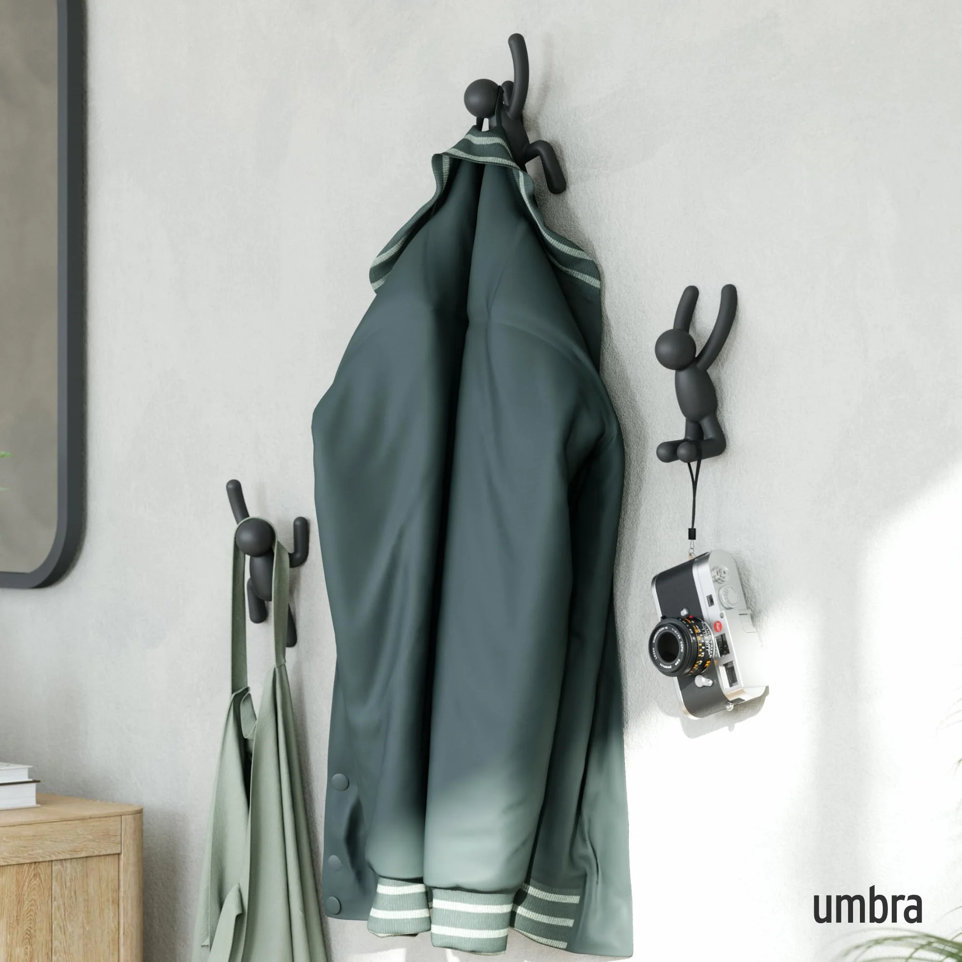 Umbra Buddy Haczyki Ścienne, Czarny, 10 Cale L x 7.5 Cale W x 3 Cale H