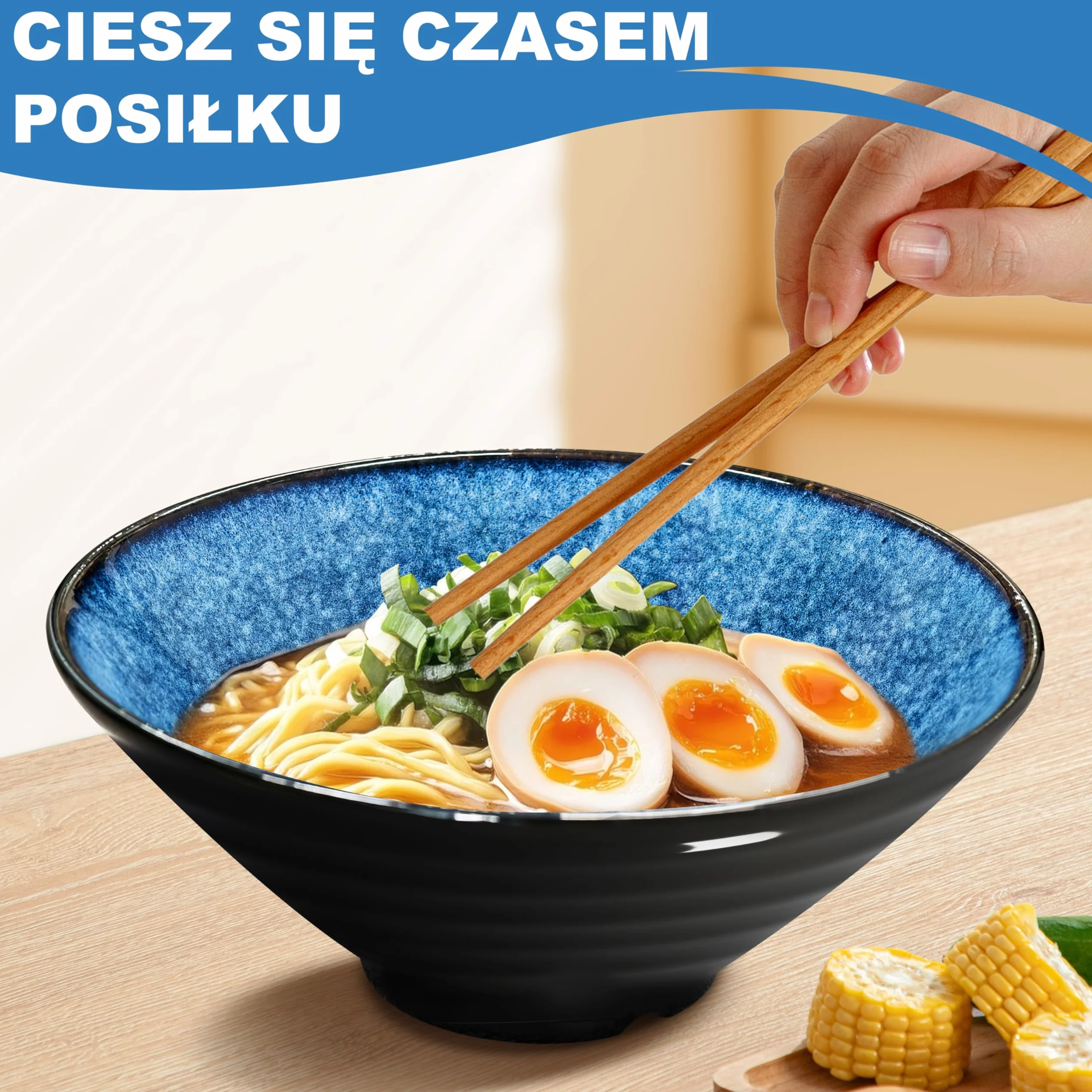 8 Calowe 2 Zestawy Ceramiczne Miski Do Ramenu 8 Pozycji – Japońska Porcelana Zmywarka Bezpieczna Do Sałatka Duże Miski Z Pałeczkami Widelcami Łyżkami Prezentem Na Parapetówkę Dla Mężczyzn I Kobiet