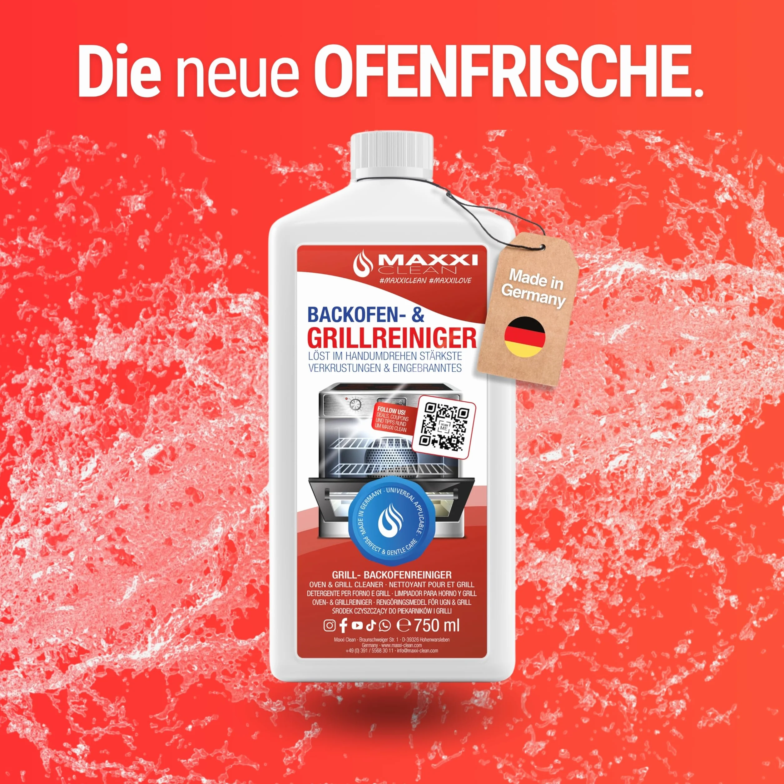 Maxxi Clean | Zestaw Kombi do Czyszczenia Piekarnika i Grilla | 1.000 ml Żel w zestawie z 1x Pędzlem | Ekstra Mocny Samodziałający Środek Czyszczący i Rozpuszczający Tłuszcz