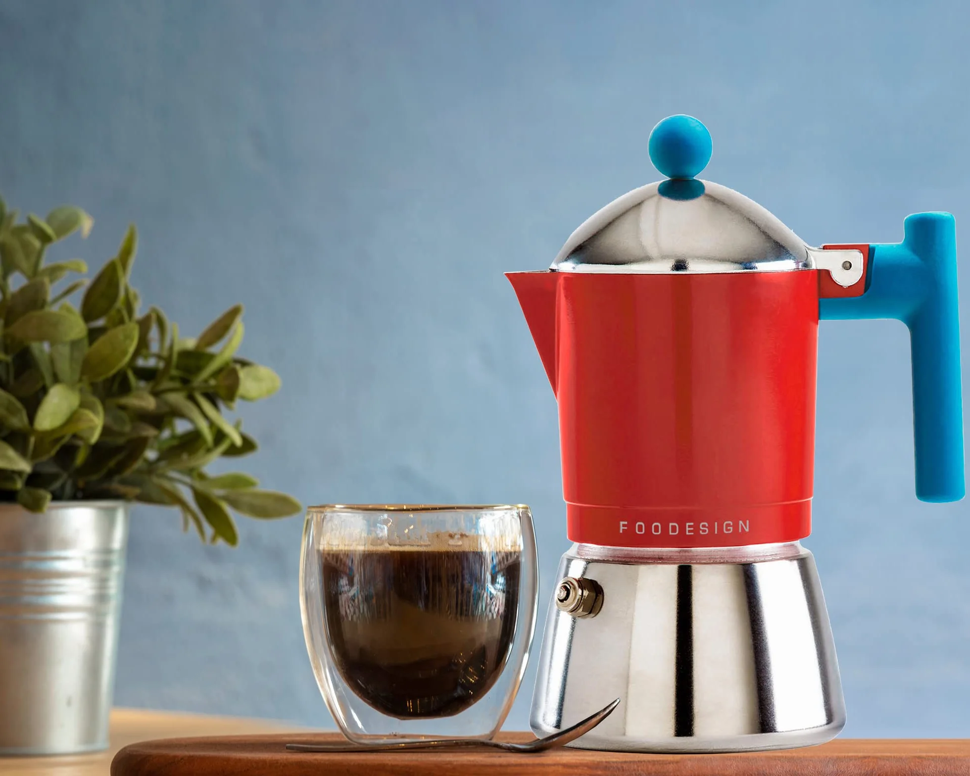 Moka Cocca zaparzacz do espresso na 3 filiżanki, nowoczesne wzornictwo, na gaz i indukcję, czajnik z bimateriału
