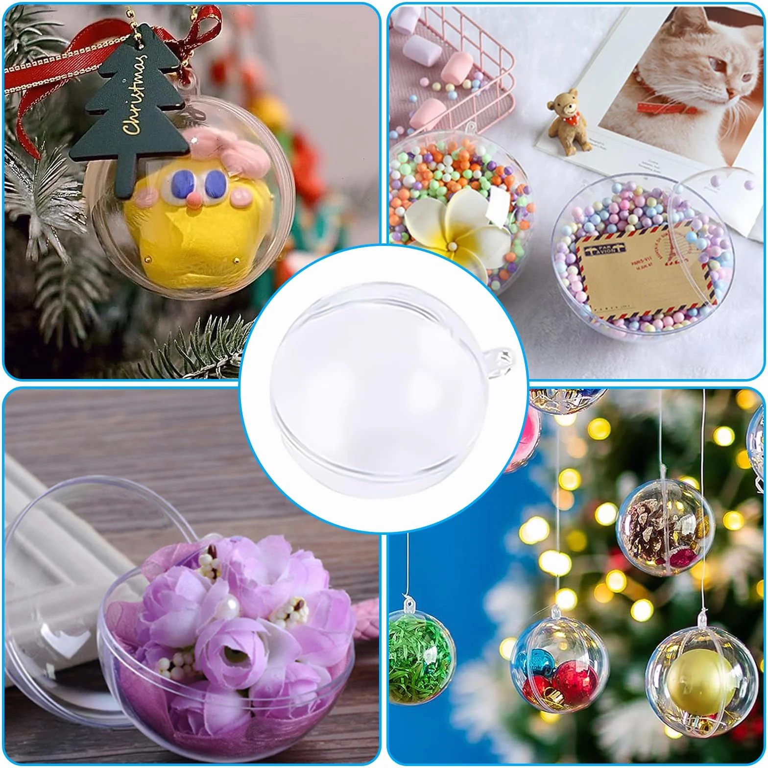 40 sztuk akrylowych kul, przezroczyste kulki akrylowe do napełniania, z żyłką wędkarską 50 m, nadają się na wesele, Boże Narodzenie, dekoracja domu (3 cm/4 cm/5 cm/6 cm)