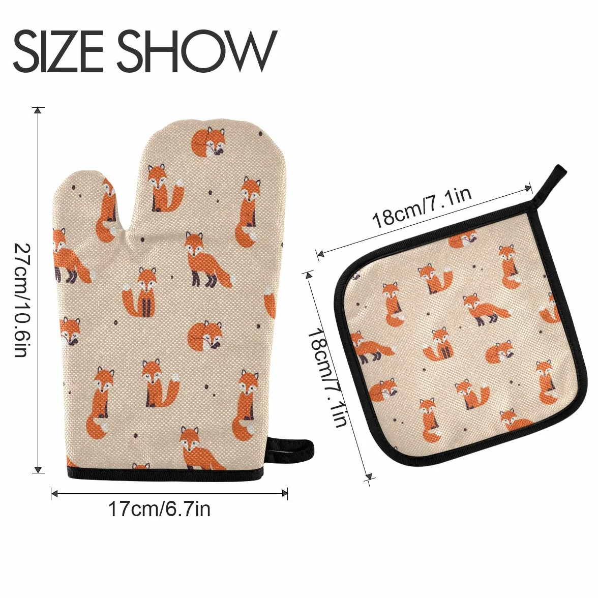 RXYY Cut Animal Fox Spot Pattern Rękawice kuchenne Pikowana bawełniana podszewka Potholders Rękawice grillowe - Rękawice kuchenne i uchwyty na garnki Odporne na wysokie temperatury rękawice