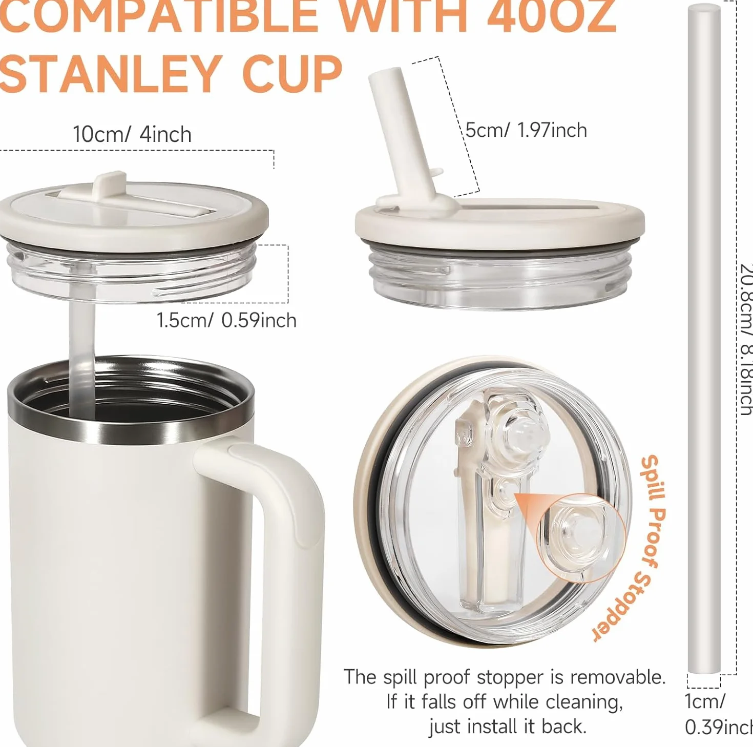 2 x szczelne pokrywki Stanley Cup z klapką Straw, wymienna pokrywka do kubków 40 uncji z 2 wymiennymi słomkami, akcesoria Stanley Cup, wymienna pokrywa wielokrotnego użytku (czarny)