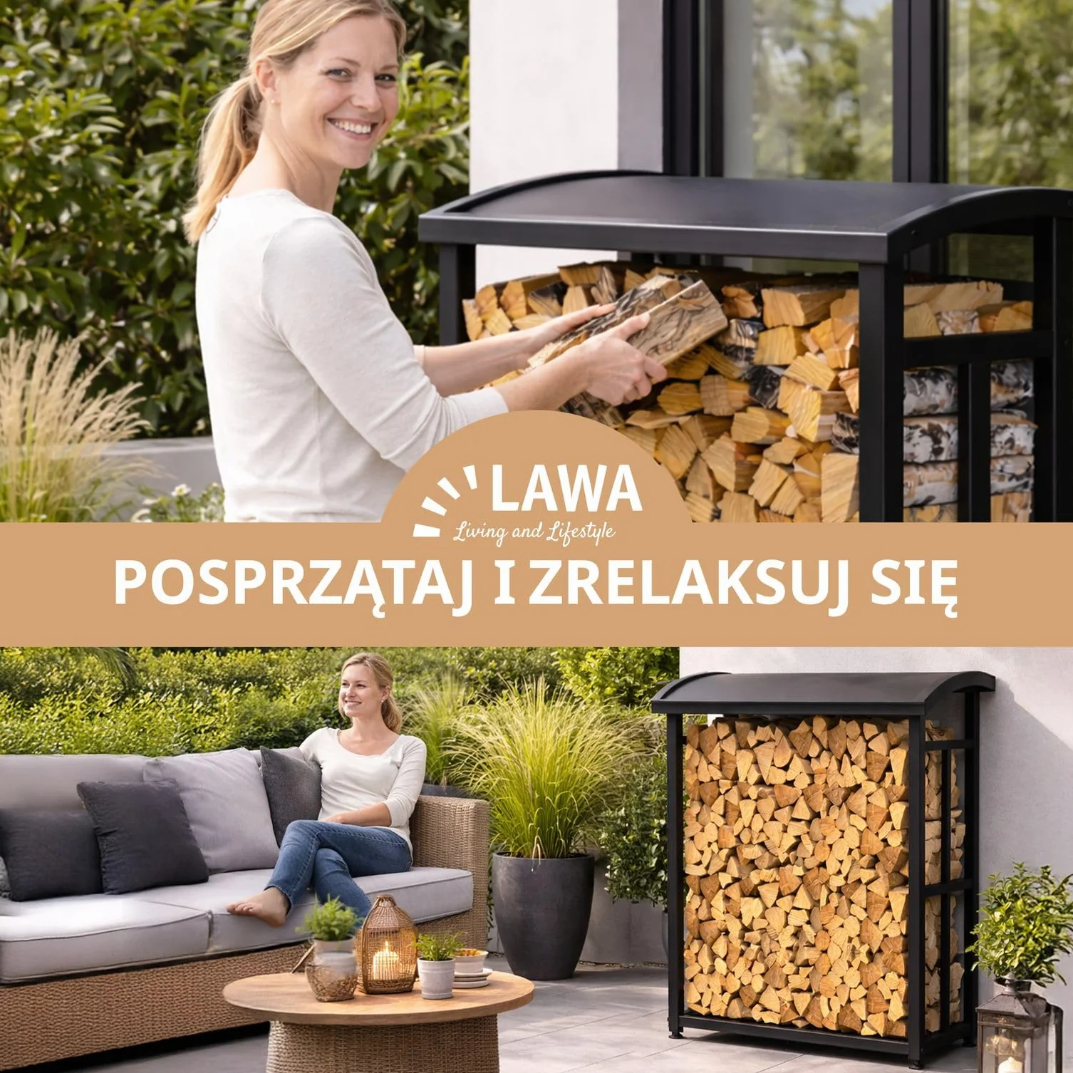 Stojak na drewno opałowe z daszkiem 91 x 56 x 117 cm metalowy regał na drewno kominkowe na zewnątrz na taras i balkon czarny na 2x 25 cm drewna opałowego