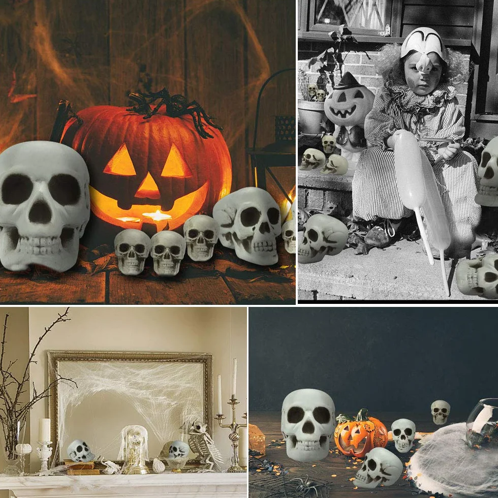 LYTIVAGEN 8 sztuk czaszek na Halloween, z tworzywa sztucznego, realistyczny szkielet, czaszka, mała dekoracja, model na Halloween, karnawał, imprezę, 3 rozmiary