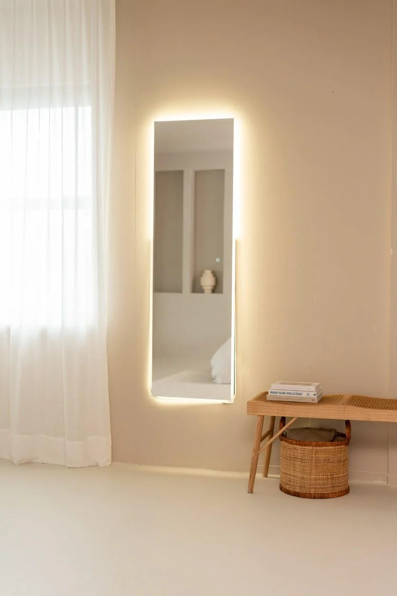 SensaHome Lustro stojące z LED – Bezramowe – Regulowane światło – Lustro do makijażu – 50x160 cm