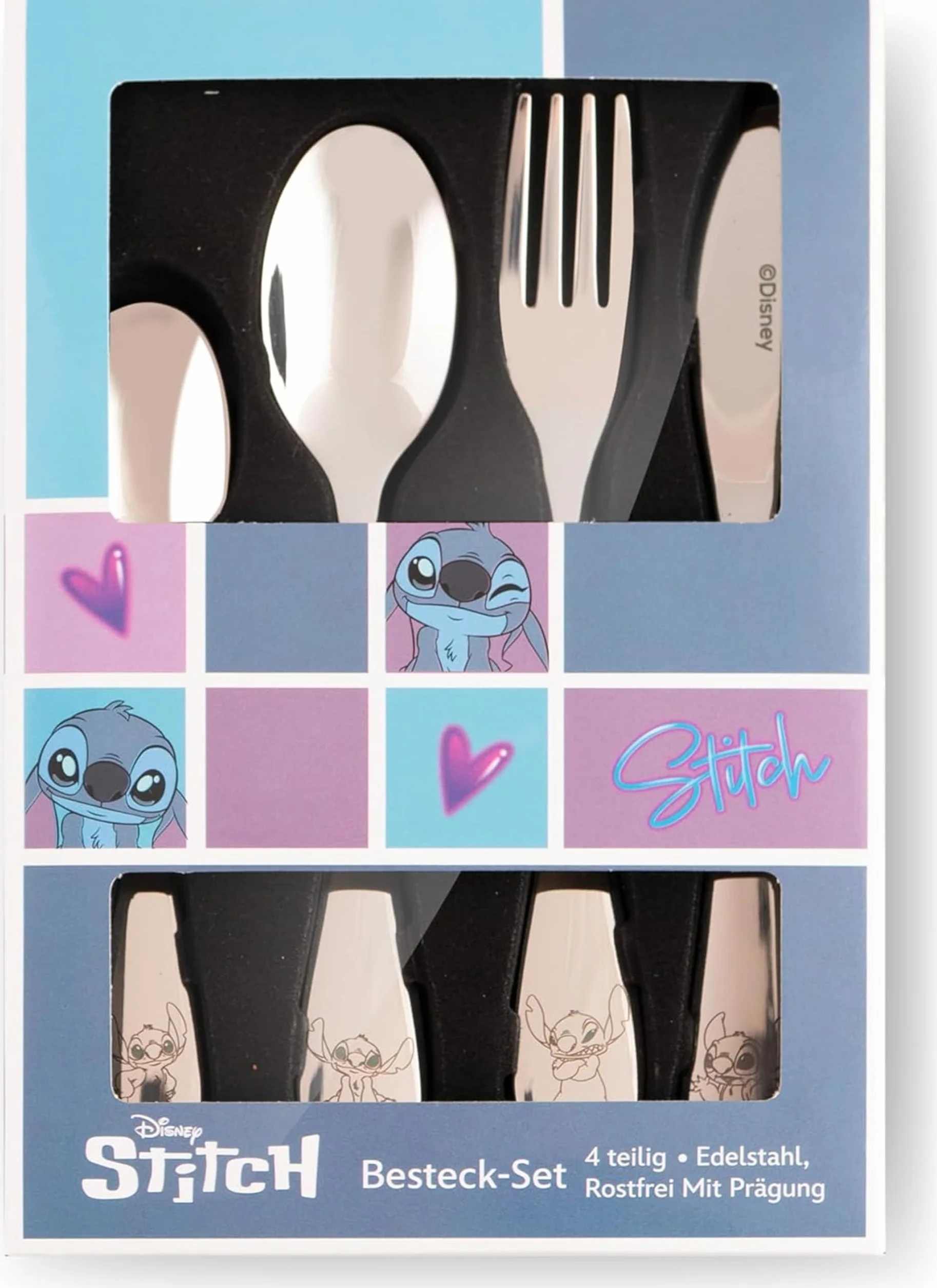Stitch sztućce dla dzieci 4-częściowy zestaw stal nierdzewna nóż widelec 2 łyżki