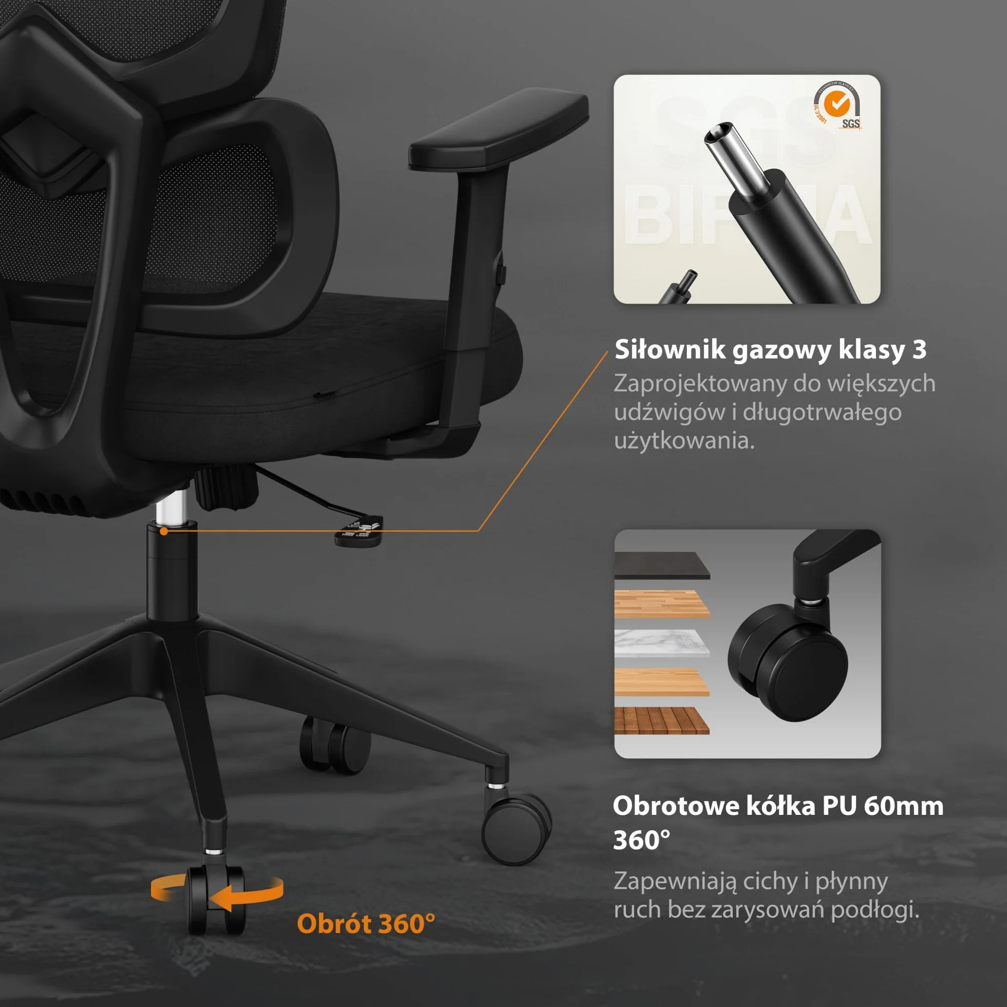 SENSE7 VENO Fotel Biurowy Ergonomiczny – Oddychająca Siatka, Regulowany Zagłówek i Podłokietniki, Ciche Kauczukowe Kółka, Stylowy Design, Komfort i Stabilność dla Pracy i Relaksu