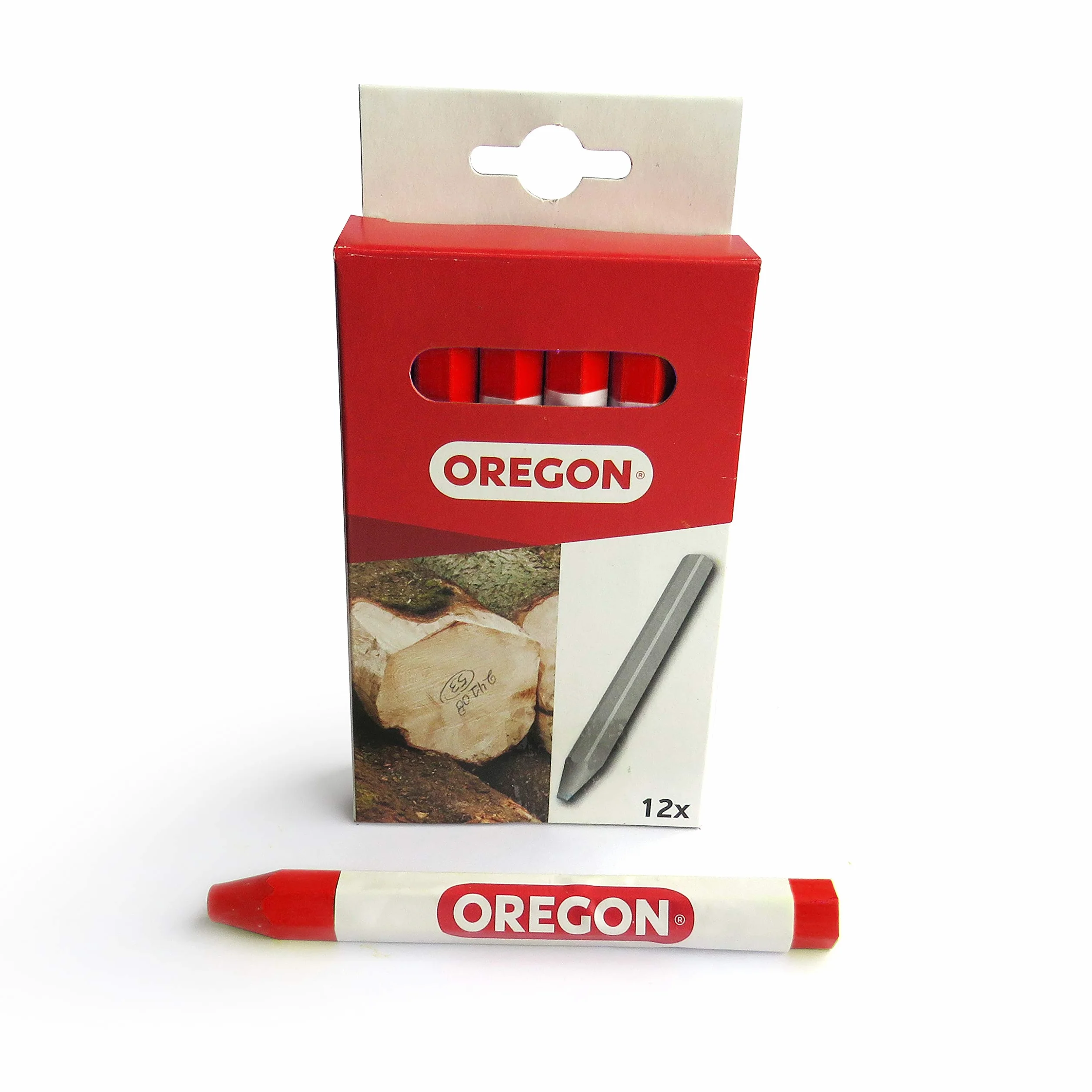 Oregon Marking Crayon profesjonalny 6-stronny marker kredowy, do pisania na drewnie, metalu, kamieniu, betonie, płytkach, ceramice, tworzywie sztucznym, szkle i wielu innych, 12 sztuk, czerwony (295361)