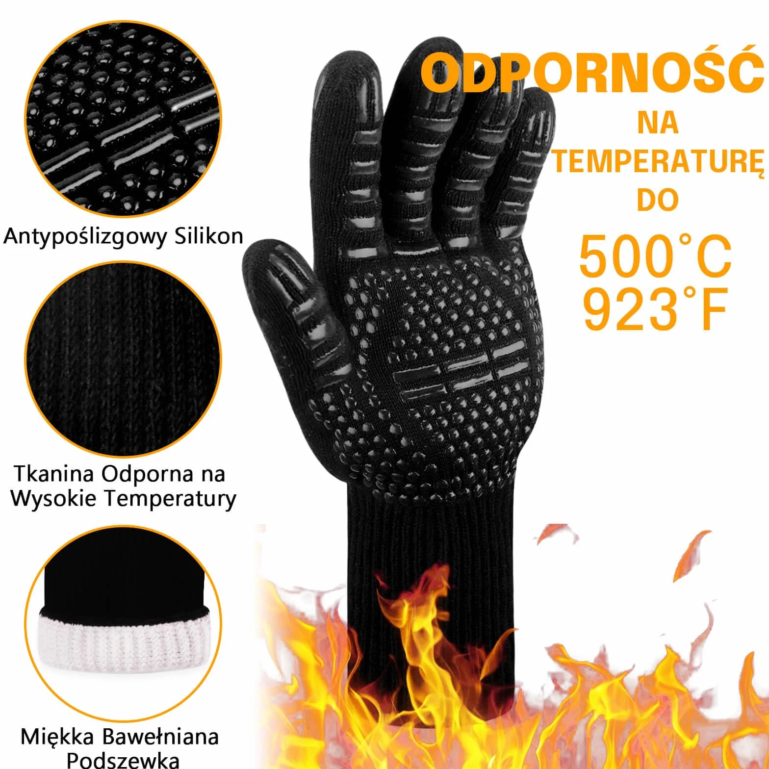 Reinalin Rękawice do Grilla Odporne na Ciepło 500°C, Rękawice do Gotowania, Grillowania, Kuchni (L/XL/XXL, Złoty)