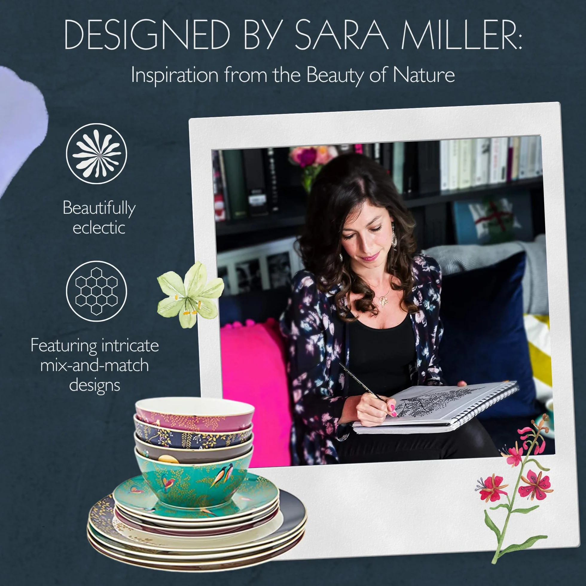 Sara Miller London Chelsea Collection 12-częściowy zestaw zastawy stołowej porcelana złota biała