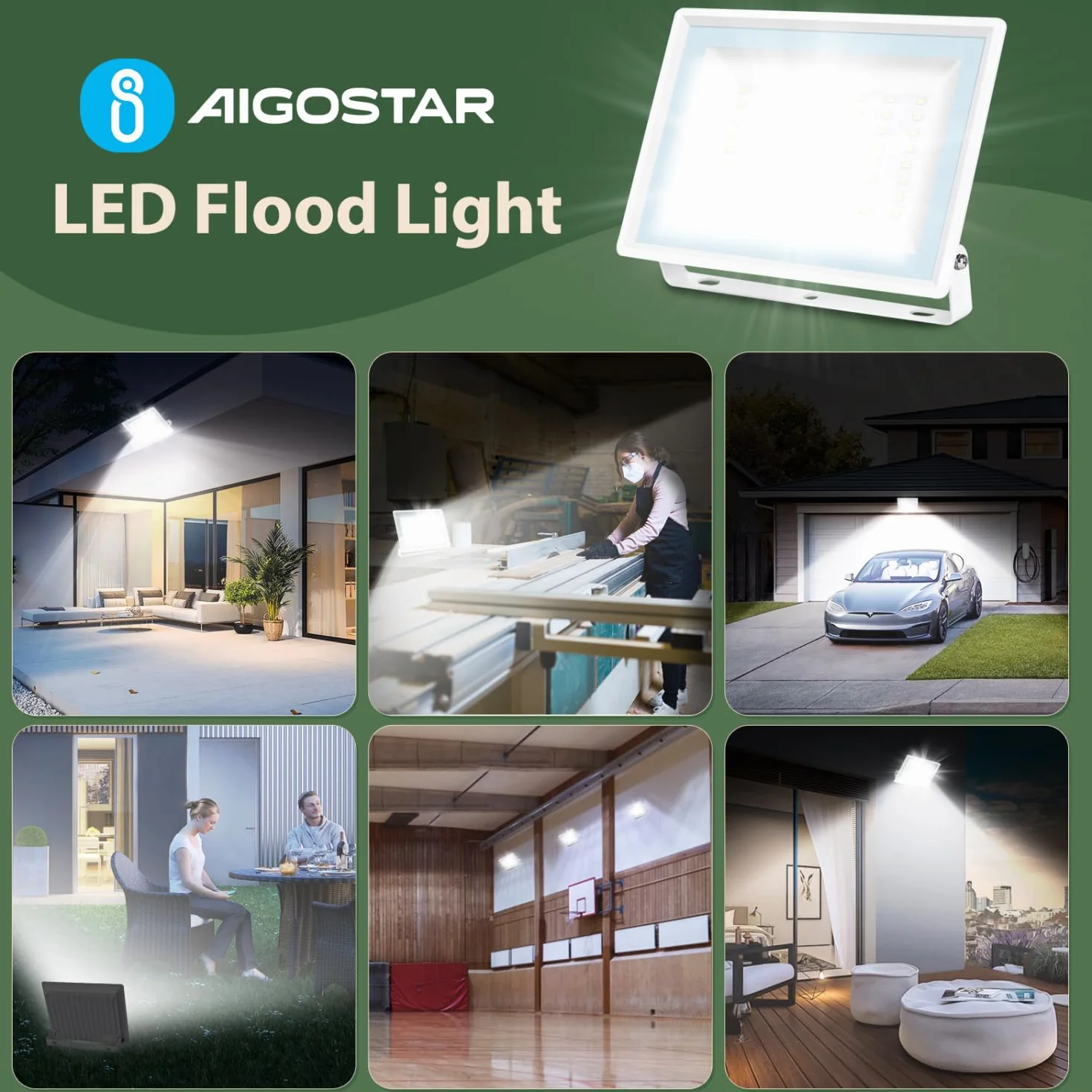 Aigostar - 50 W reflektor zewnętrzny LED, 4300 lm reflektor LED, wodoodporna lampa zabezpieczająca IP65, oświetlenie zewnętrzne 6500 K, do ogrodu, na patio, do garażu itp, opakowanie 2 szt