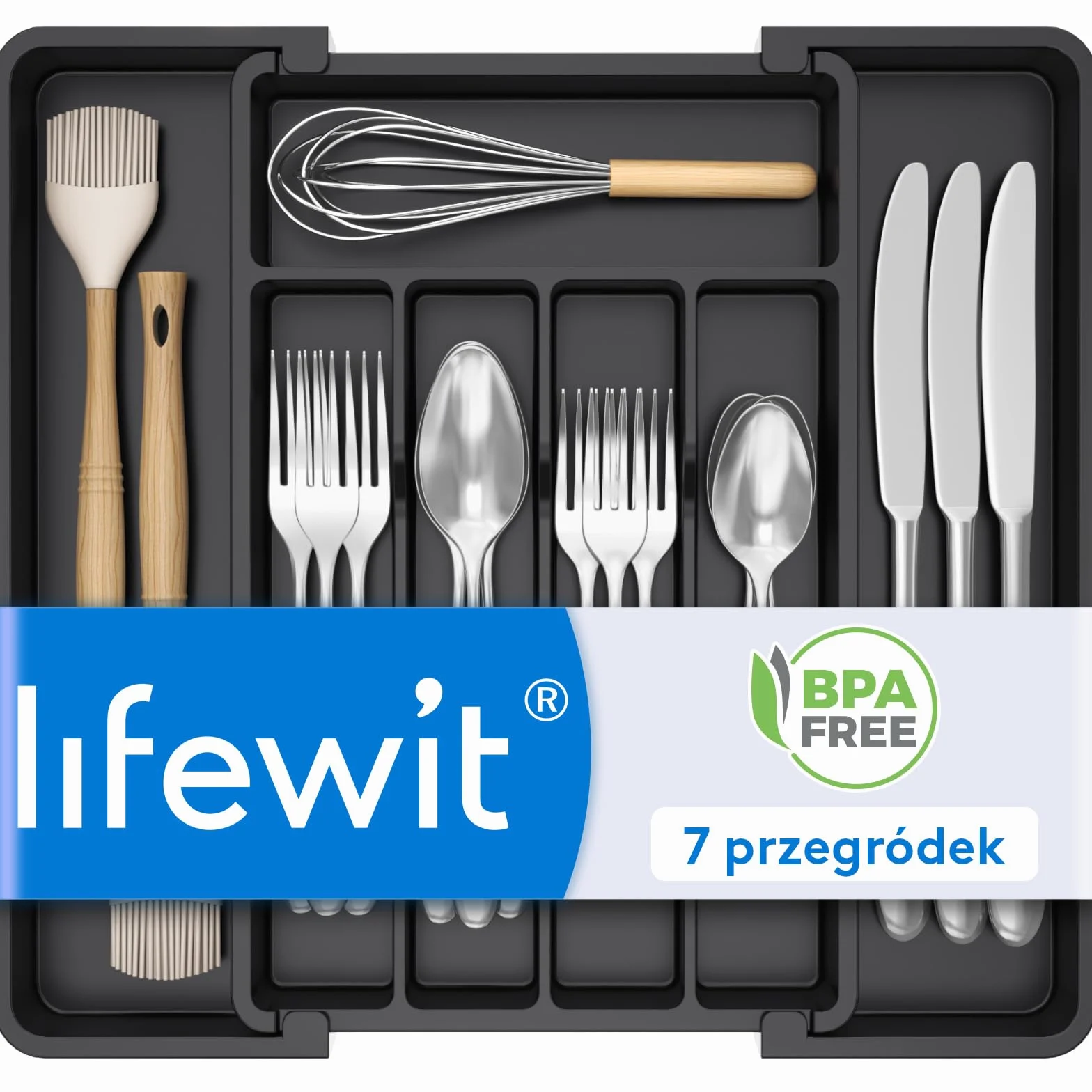 Lifewit Pojemnik na sztućce do szuflad rozszerzalny organizer kuchenny 30,9 cm czarny