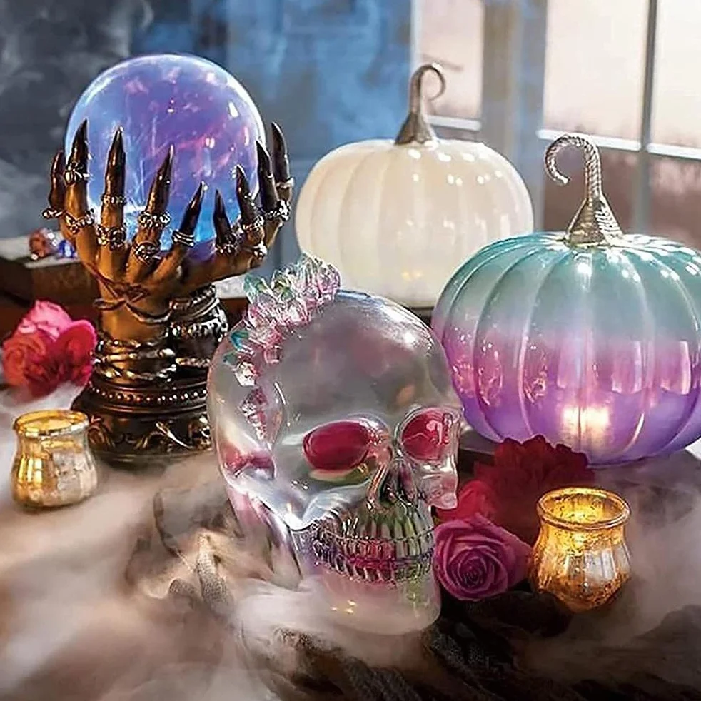 Halloween świecąca Kryształowa Kula Czarownica Niebiańska Kryształowa Kula Palce Czaszki Lampki Nocne Migająca Kula Dekoracja Halloween (brązowy)