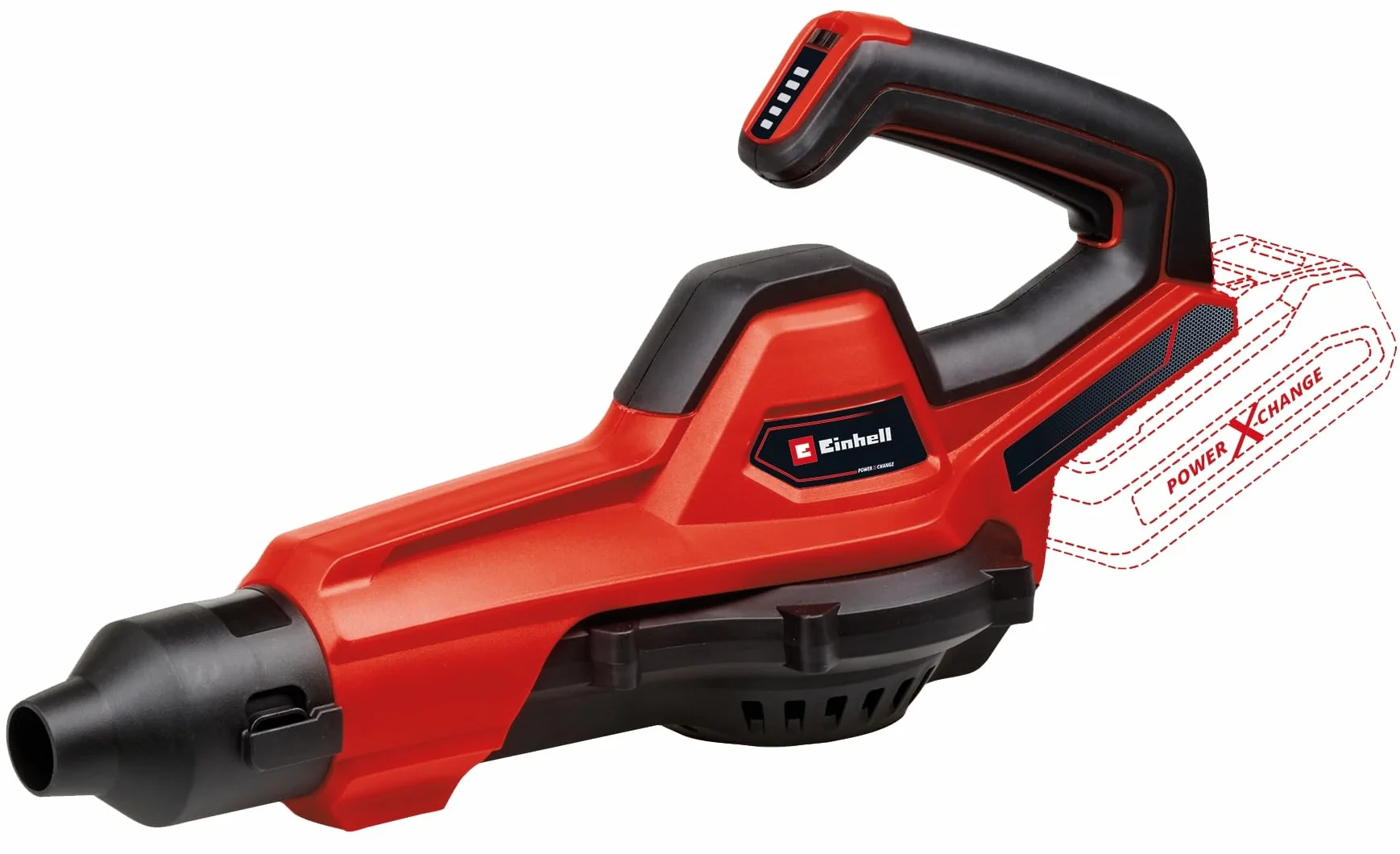 Einhell Akum. dmuchawa uniwersalna GE-UB 18/250 Li E-Solo Power X-Change (18 V, Li-ion, pr. powietrza 250 km/h, 3-cz. rura, elektr. regulacja prędkości obrotowej z wyświetlaczem LED, bez akumulatora)
