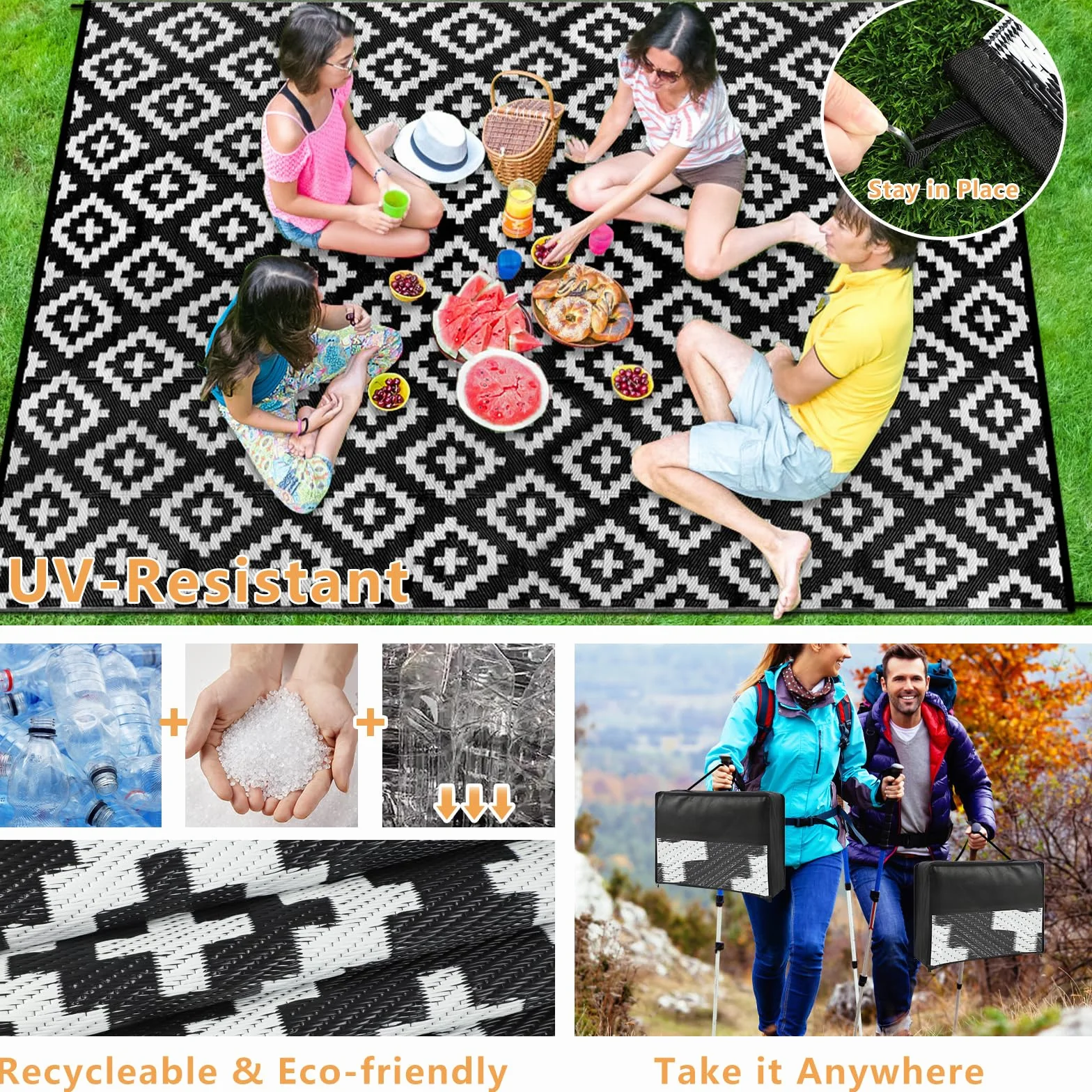Homcomodar Dywan do użytku na zewnątrz, do patio, 180 x 270 cm, tworzywo sztuczne, słomkowy, odporny na działanie promieni UV, mata kempingowa, wodoodporna, dwustronna, na grilla, piknik, balkon,