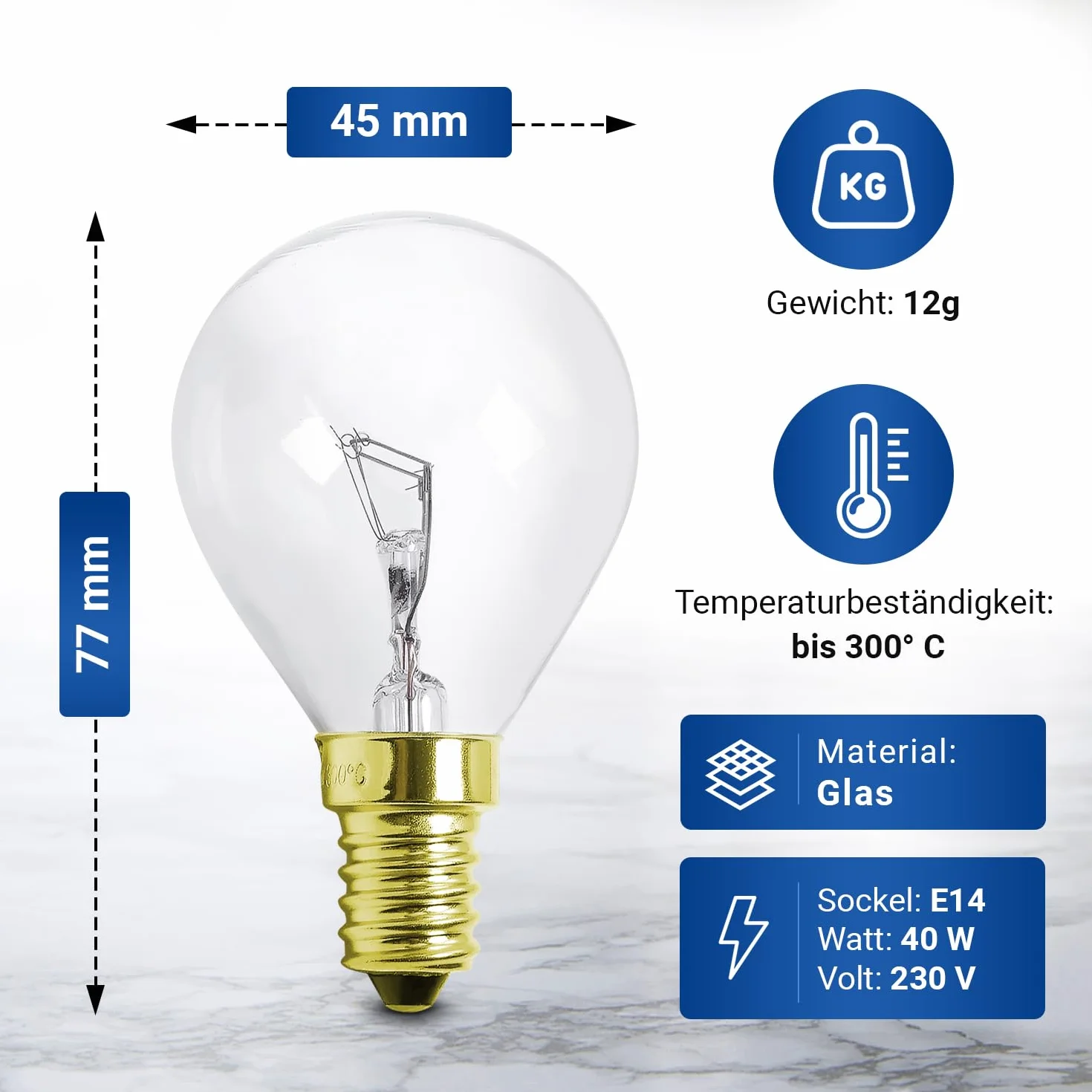 VIOKS Żarówka E14 40 W, 230 V, 300 °C, 45 mm, Ø 77 mm, do piekarnika Neff Bosch, Siemens piekarnika, lodówki, kuchenki mikrofalowej - lampa do piekarnika E14, żarówka i lampa, okap kuchenny