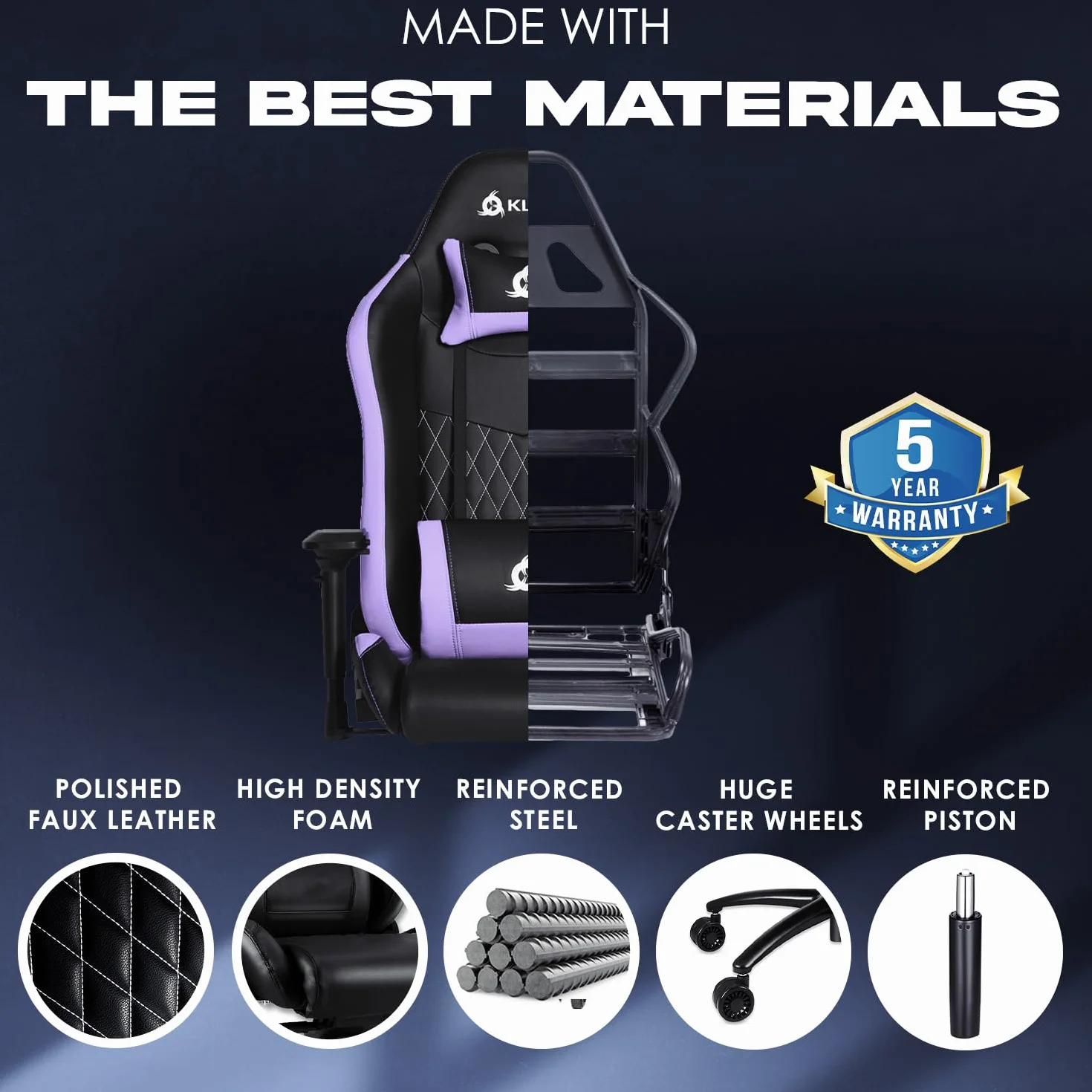 KLIM eSports Gaming Chair + z obsługą lędźwi i szyi + regulowany fotelik gier + ergonomiczny krzesło PC + skóra syntetyczna i materiały premium + Nowa wersja Czarny